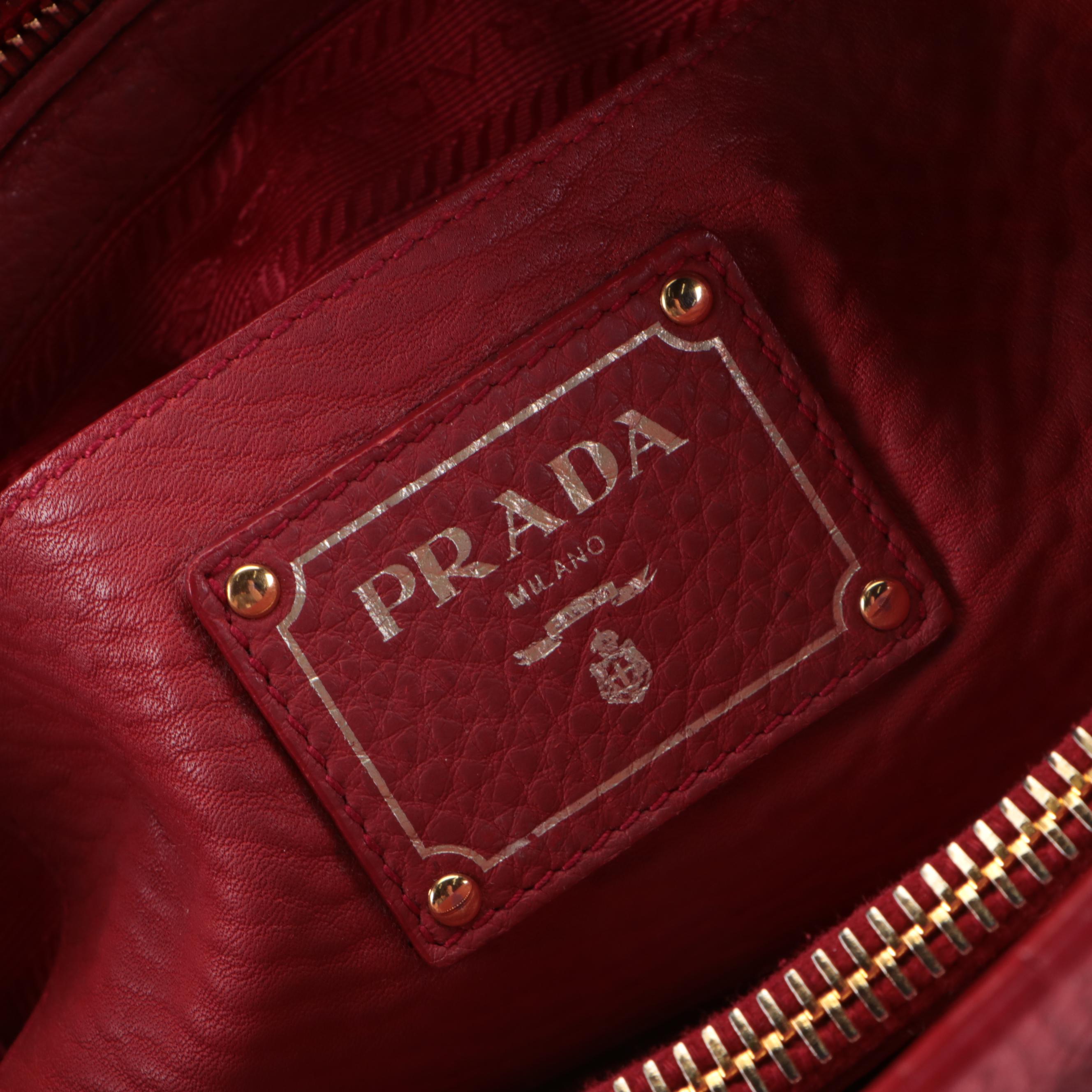 Prada Convertible Tote Bag in Rosso Vitello Daino Leather