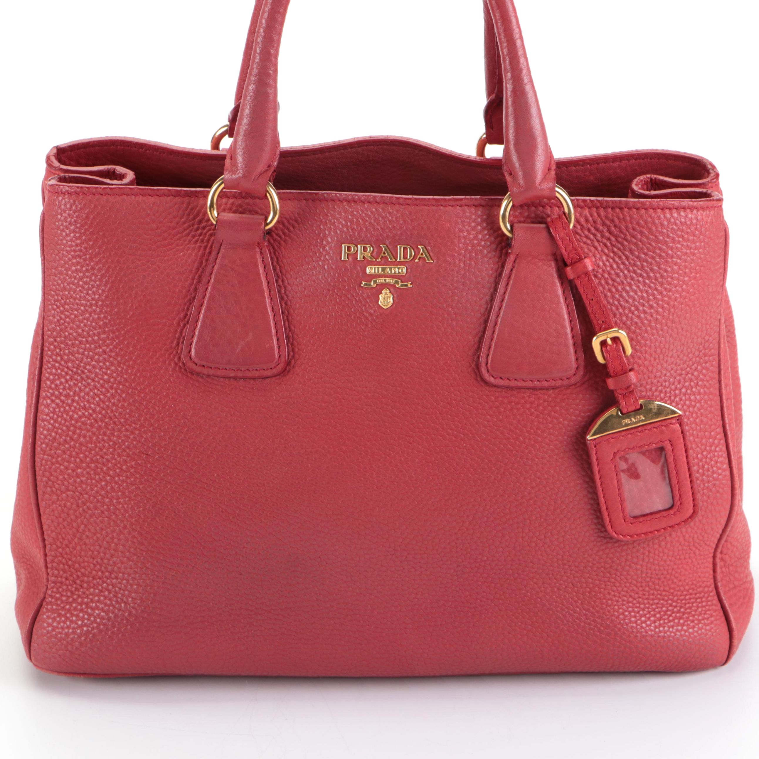 Prada Convertible Tote Bag in Rosso Vitello Daino Leather