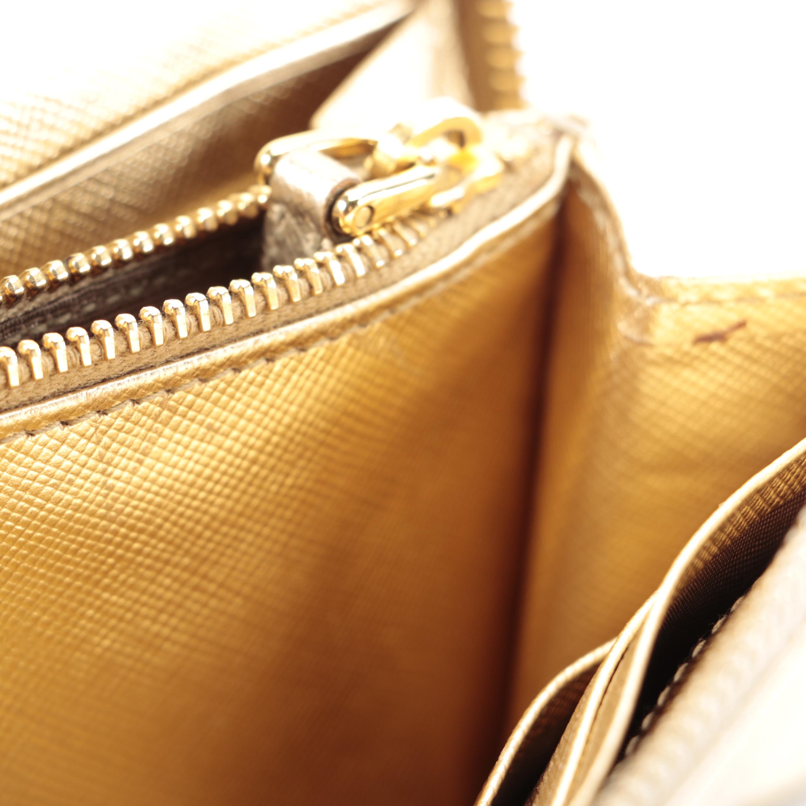 Prada Zip-Around Wallet in Gold Metallic Saffiano Leather