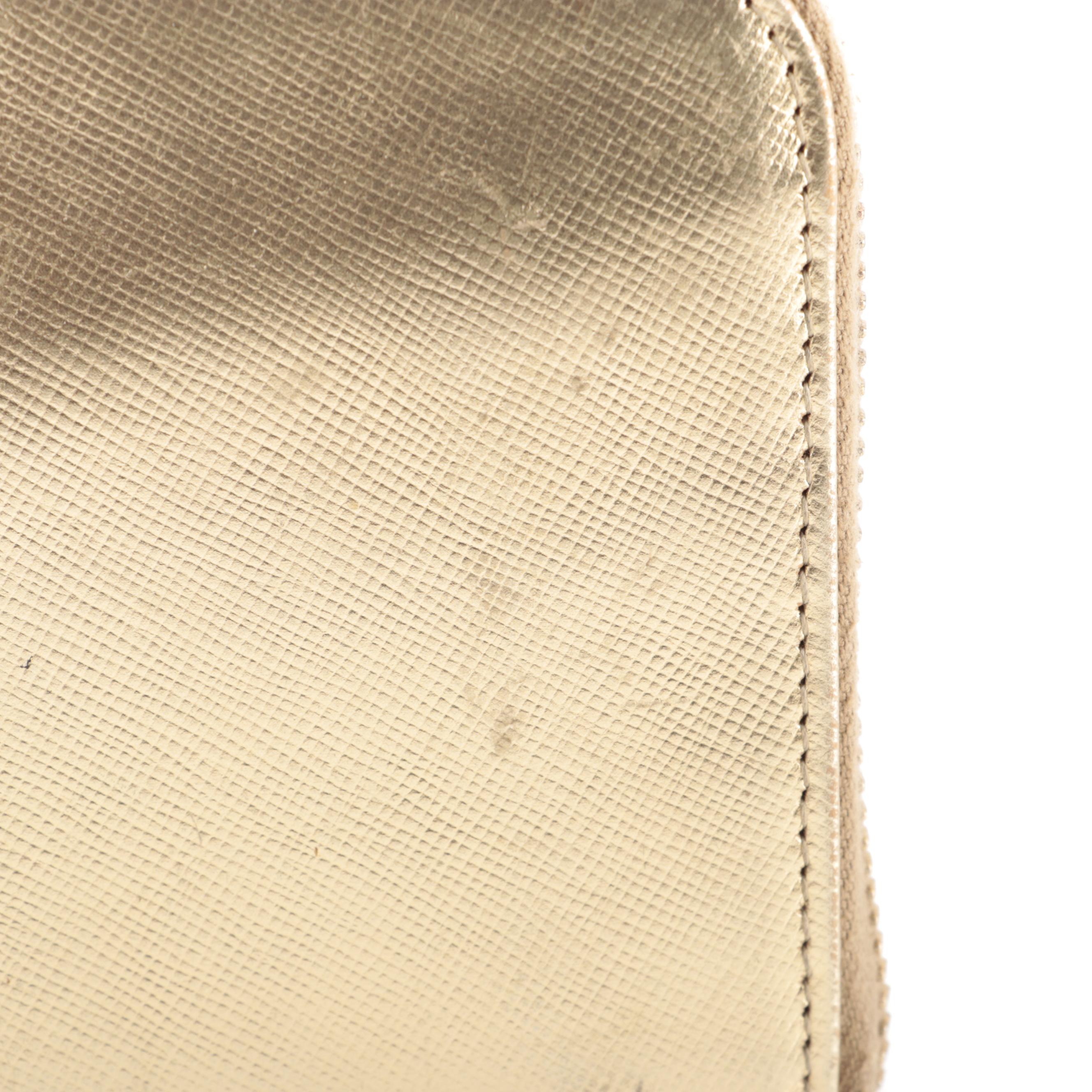 Prada Zip-Around Wallet in Gold Metallic Saffiano Leather