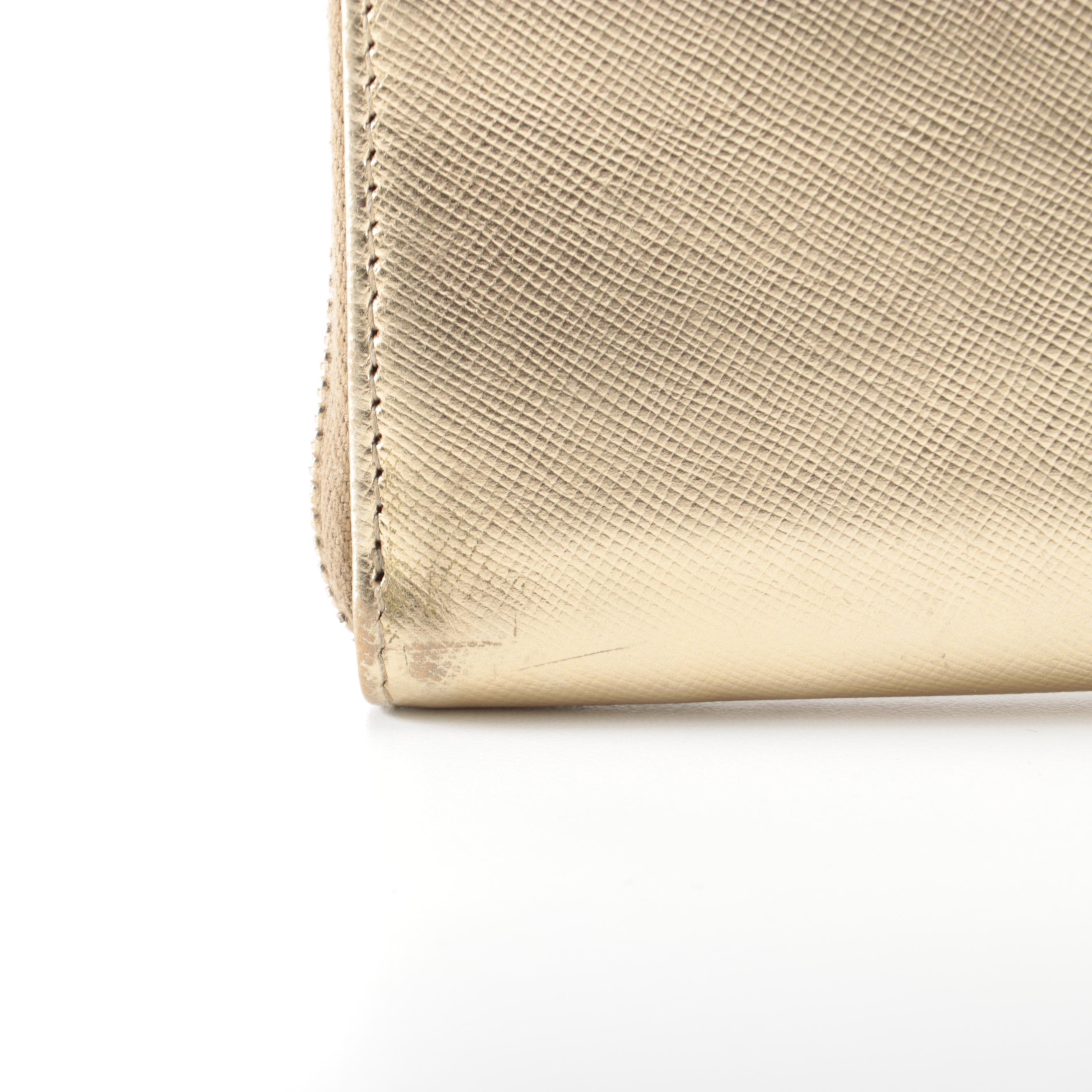 Prada Zip-Around Wallet in Gold Metallic Saffiano Leather