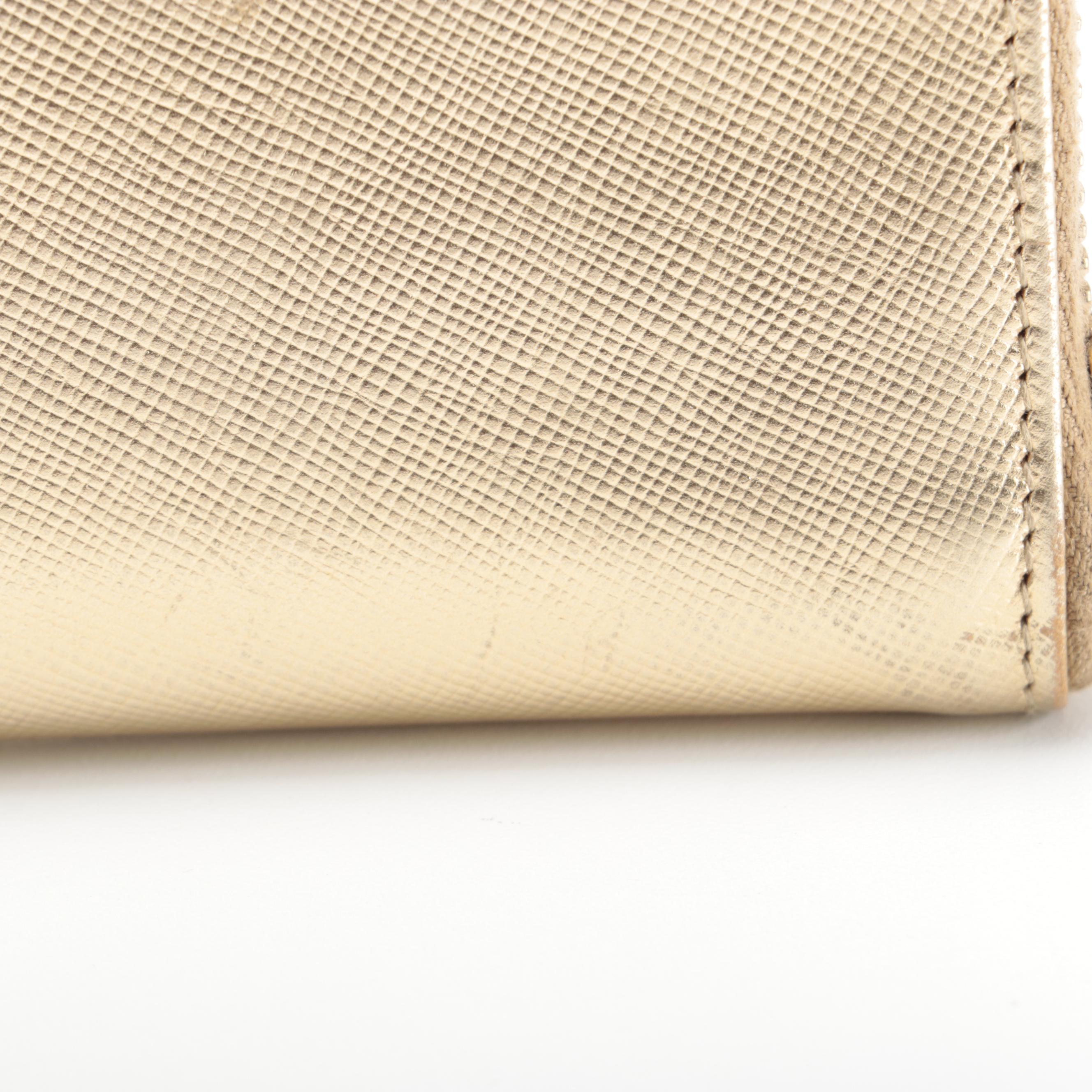 Prada Zip-Around Wallet in Gold Metallic Saffiano Leather