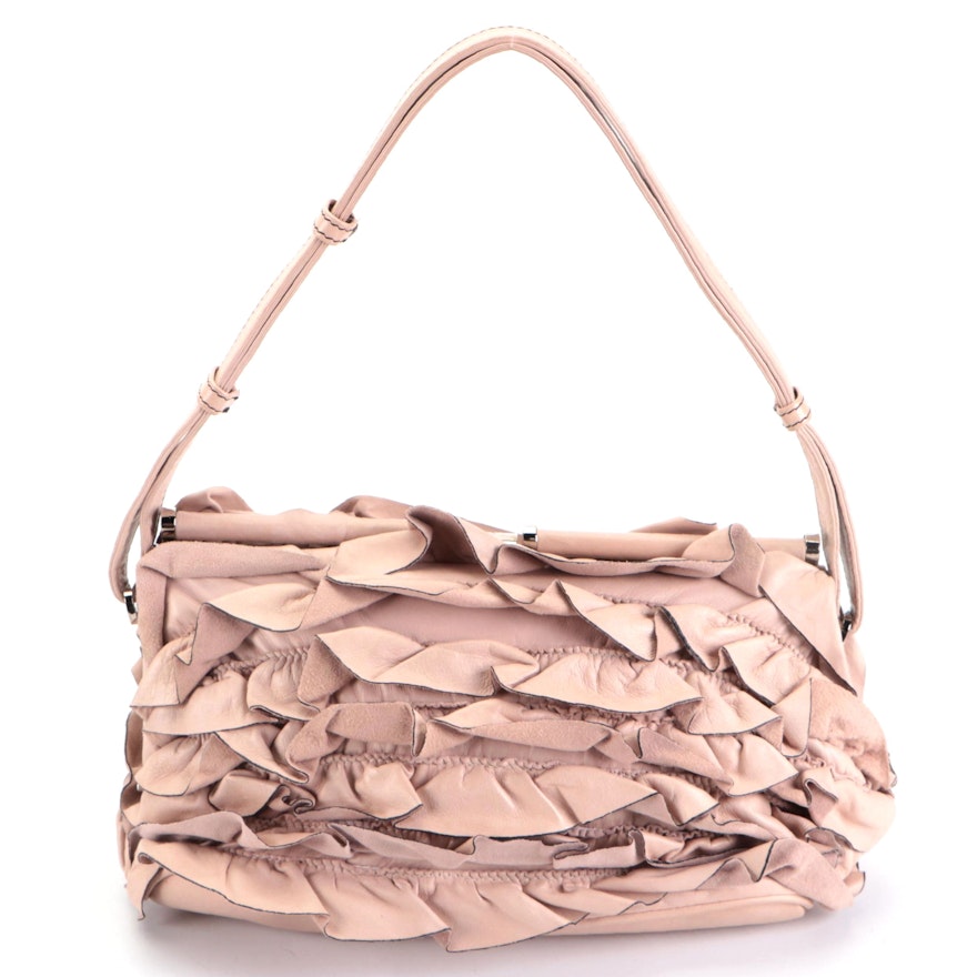 Valentino Garavani Allure Frame Handbag in Blush Ruffled Lambskin Leather