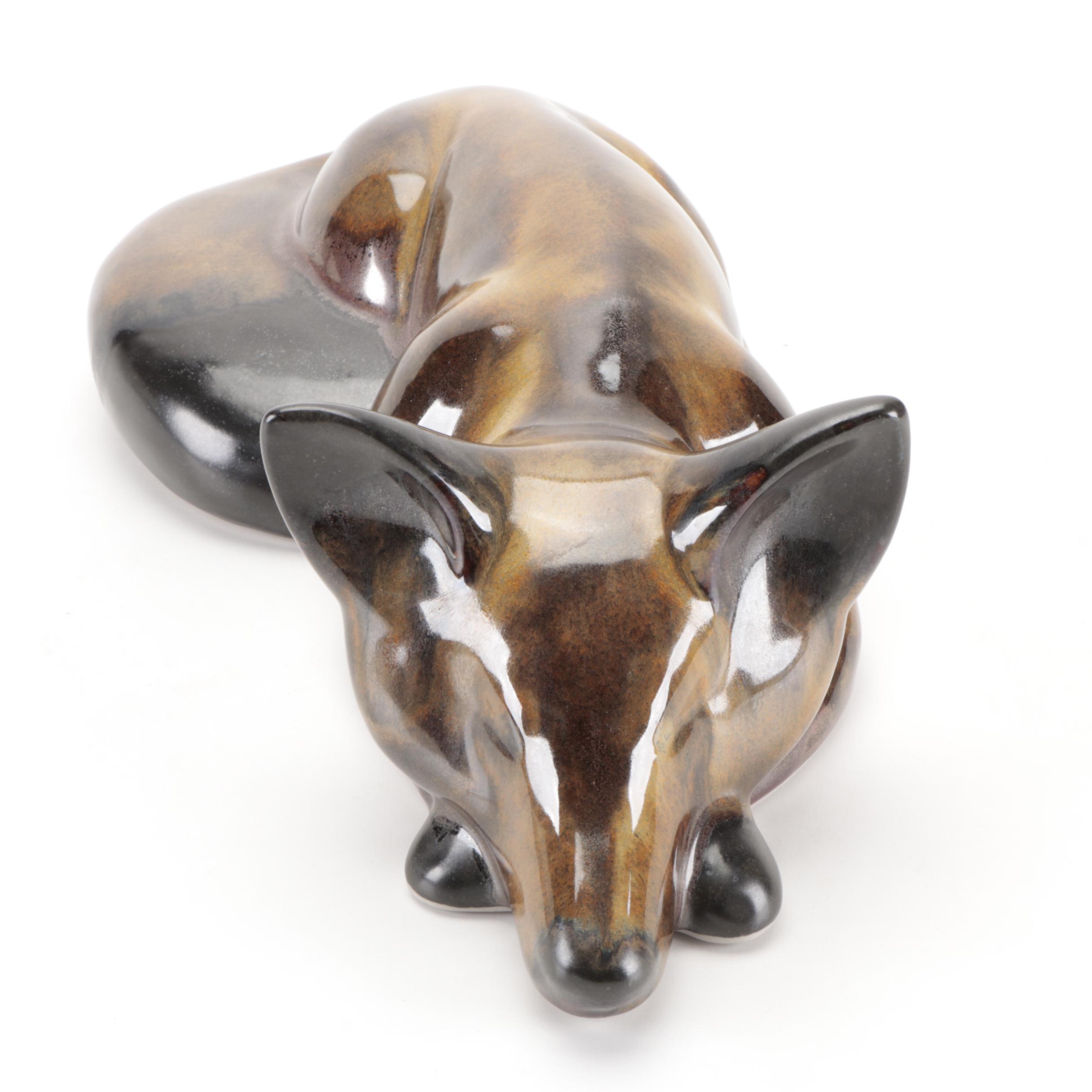 Tommy Bullen for Pigeon River Pottery Sleeping Fox Figurine, 2004