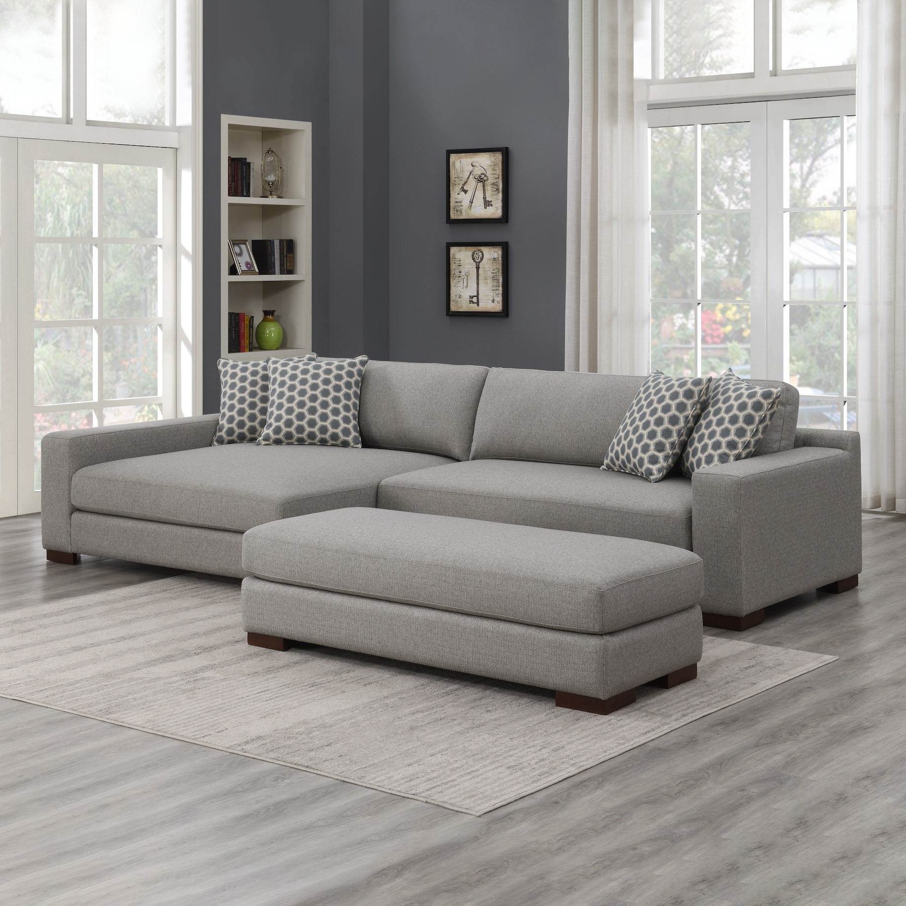 "Hendley" Fabric Sectional with Ottoman and Pillows
