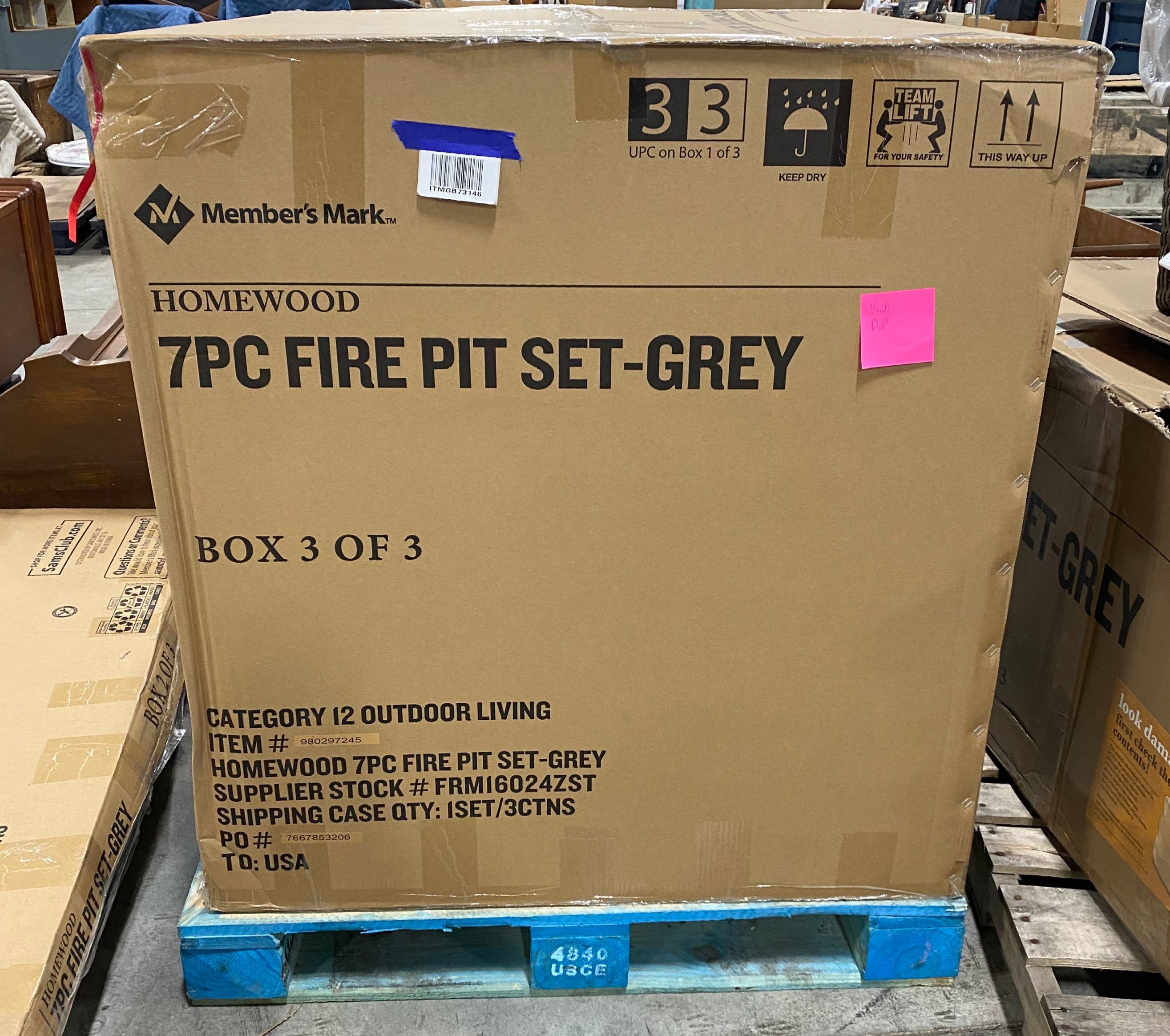 Member's Mark "Homewood" 7-Piece Counter-Height Fire Pit Set