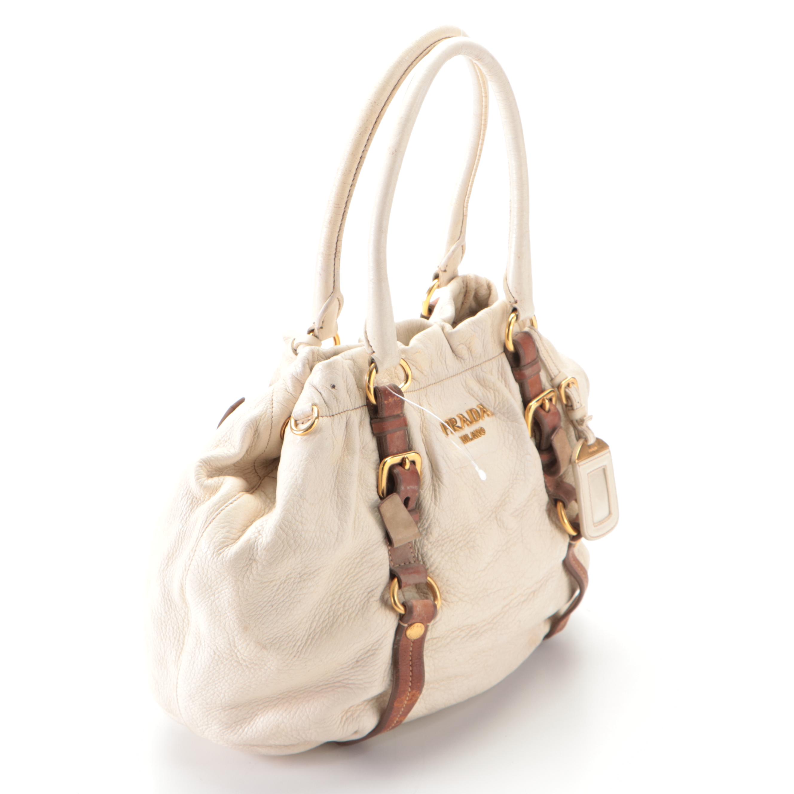 Prada Gathered Satchel in Talco Antik Cervo Deerskin Leather