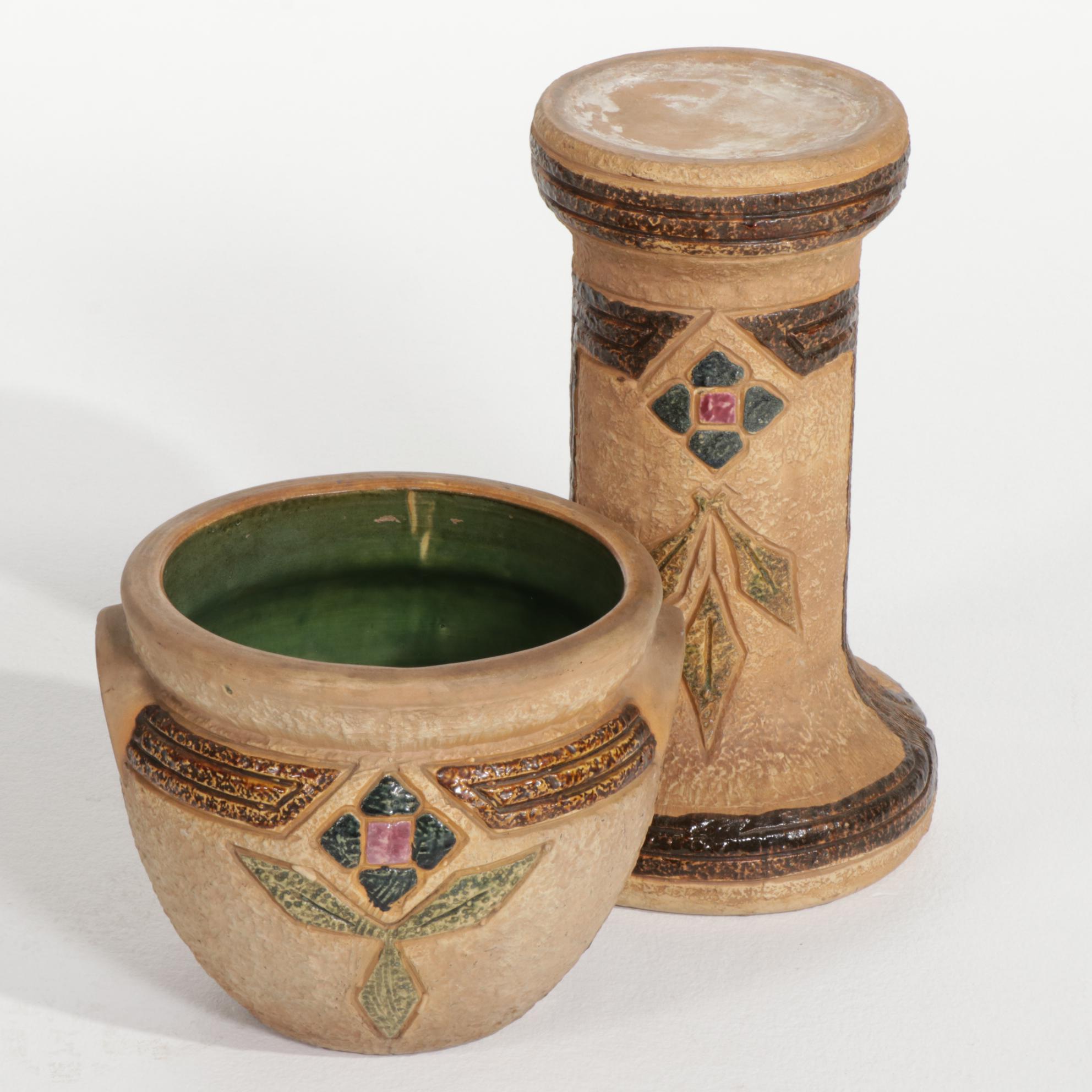 Roseville "Mostique" Jardiniere and Stand, Early 20th Century