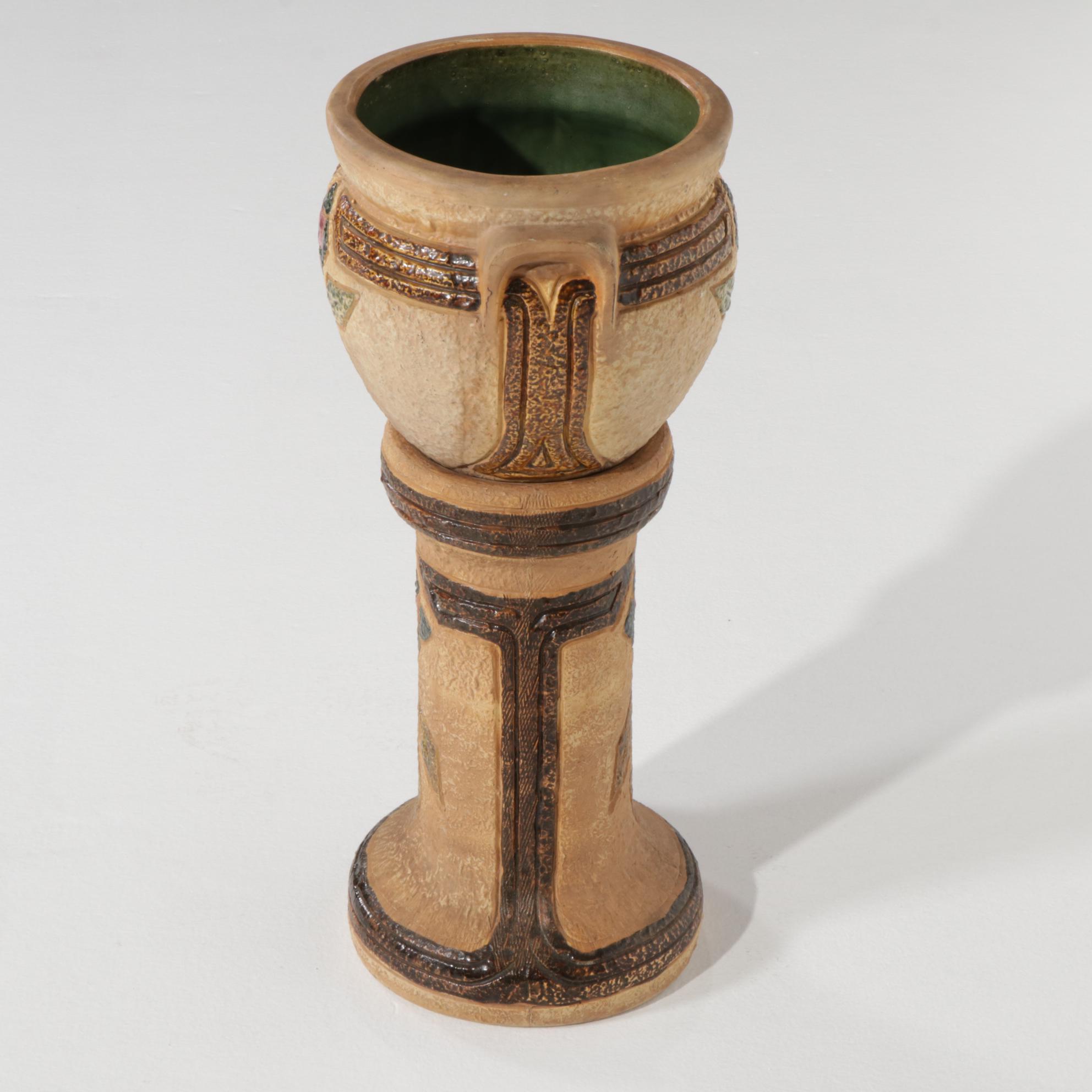 Roseville "Mostique" Jardiniere and Stand, Early 20th Century