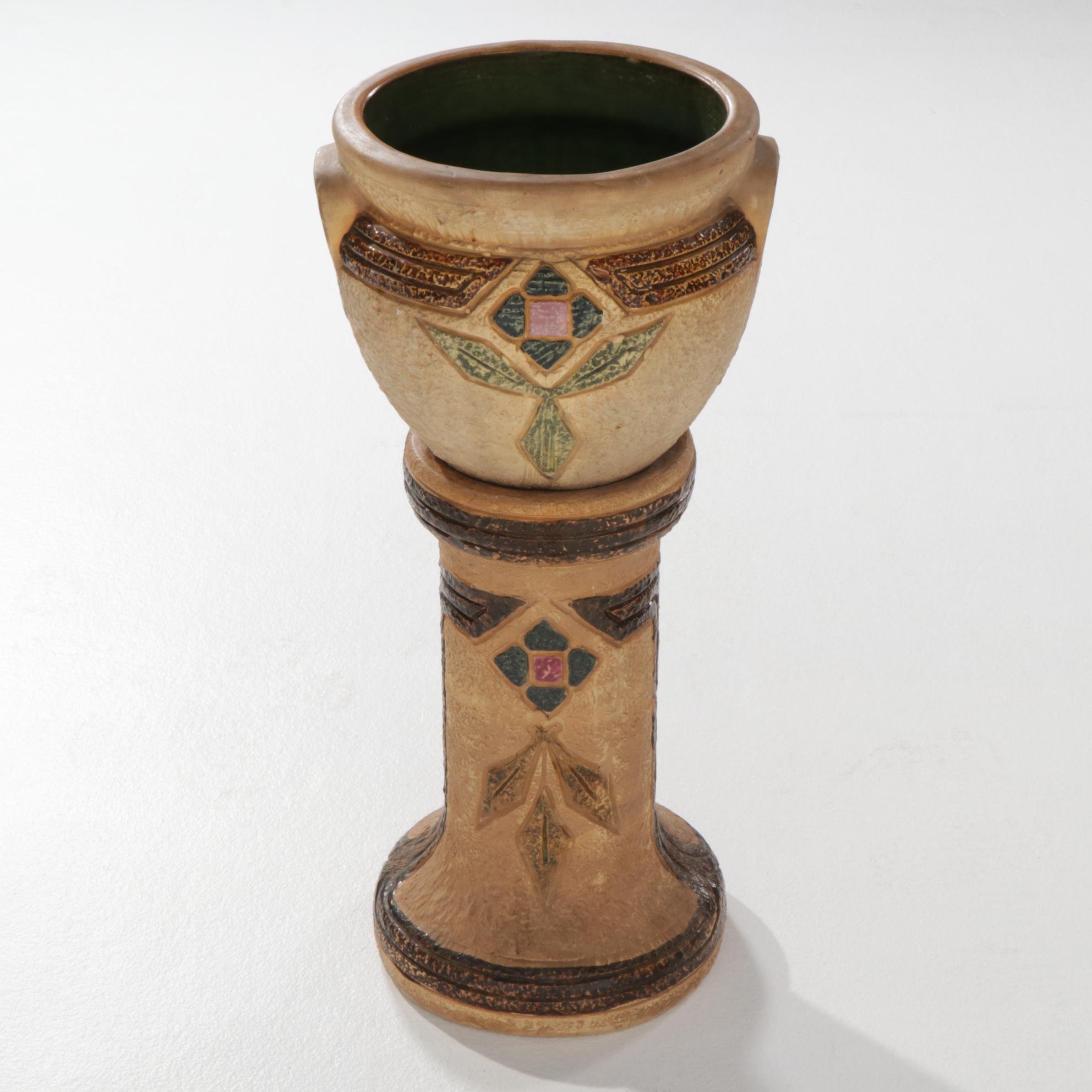 Roseville "Mostique" Jardiniere and Stand, Early 20th Century