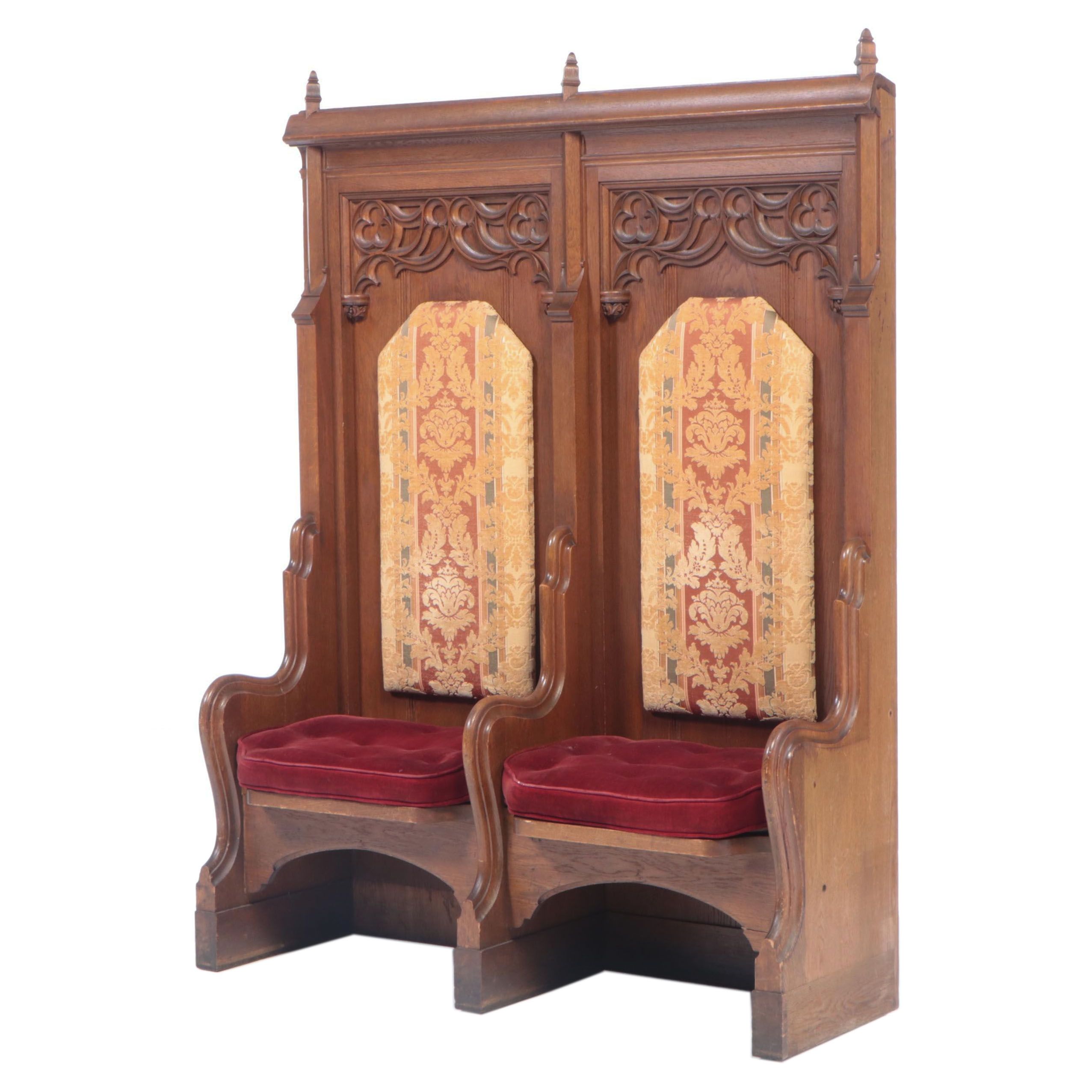 Oak Gothic Style Deacon Bench, Late 19th/Early 20th Century