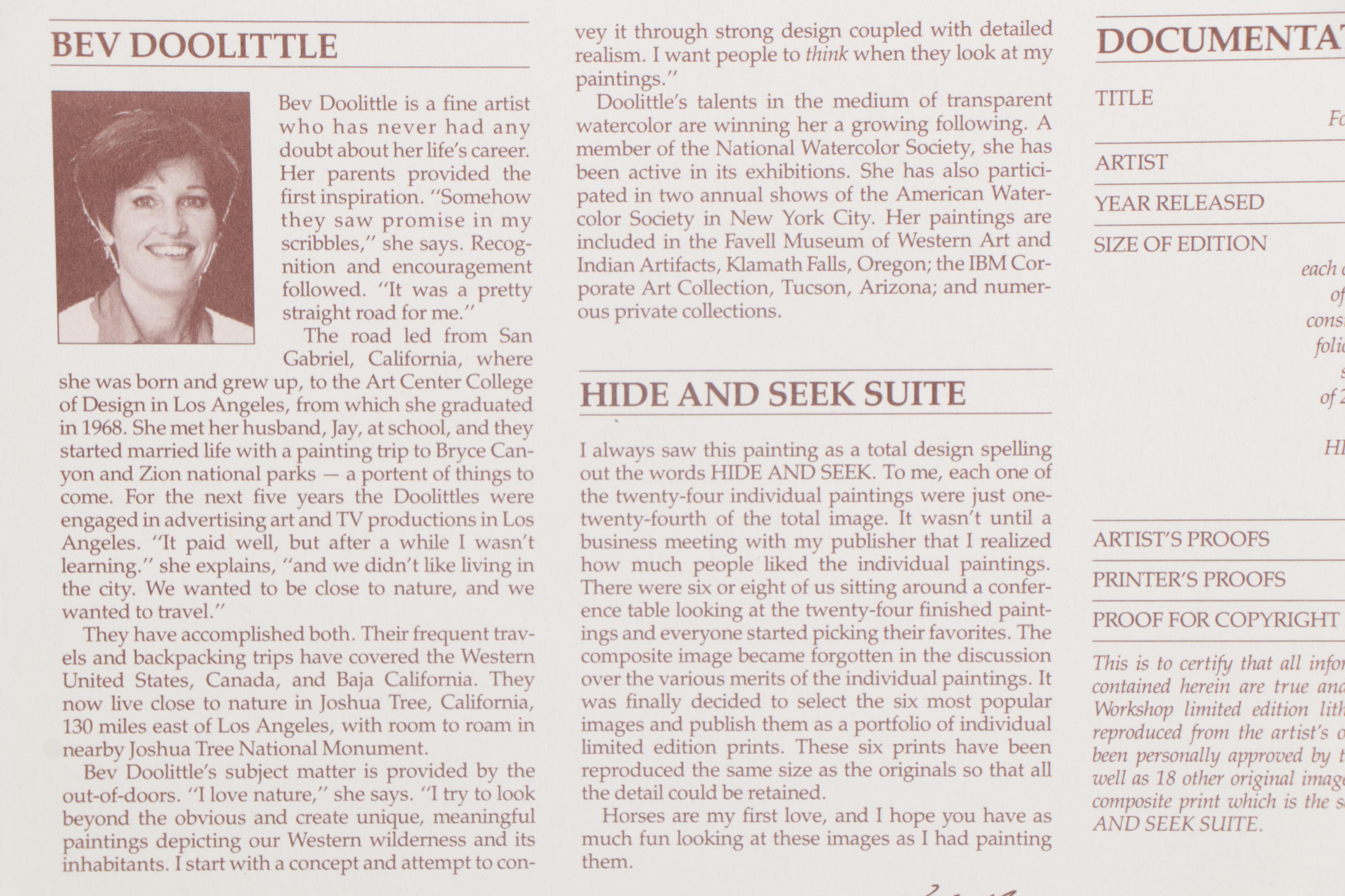 Bev Doolittle Offset Lithograph Portfolio "Hide and Seek," 1990