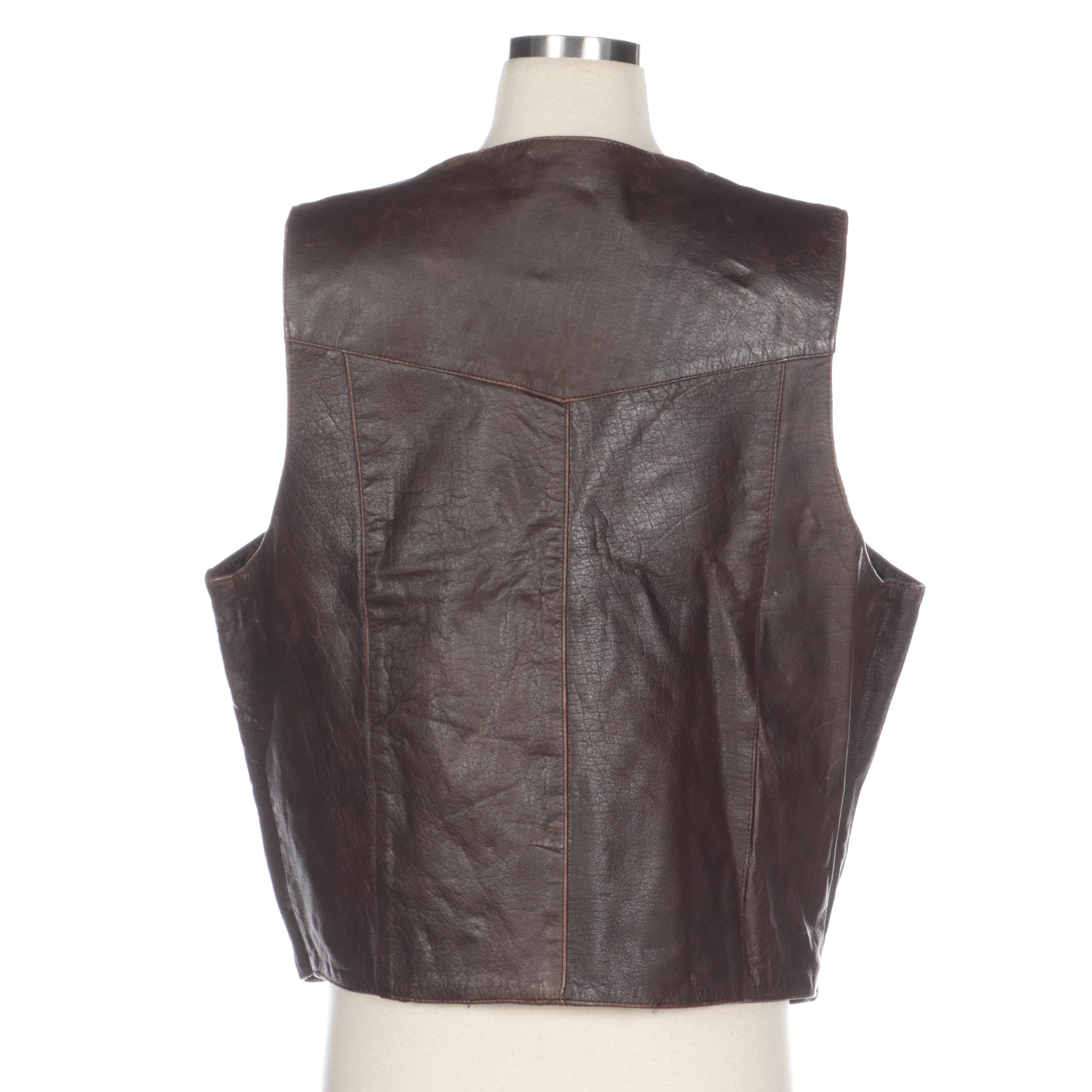 Western-Style Dark Brown Leather Vest