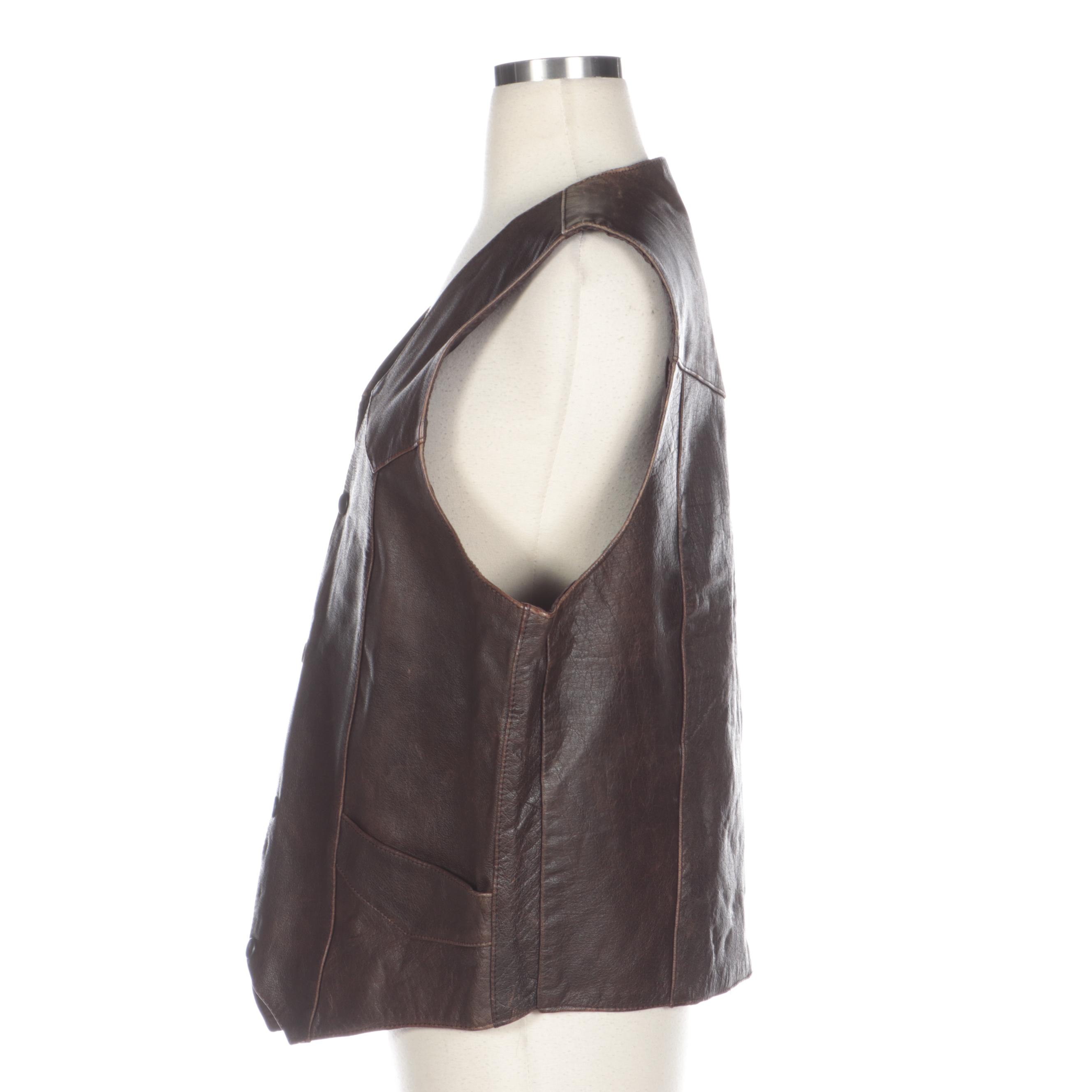 Western-Style Dark Brown Leather Vest