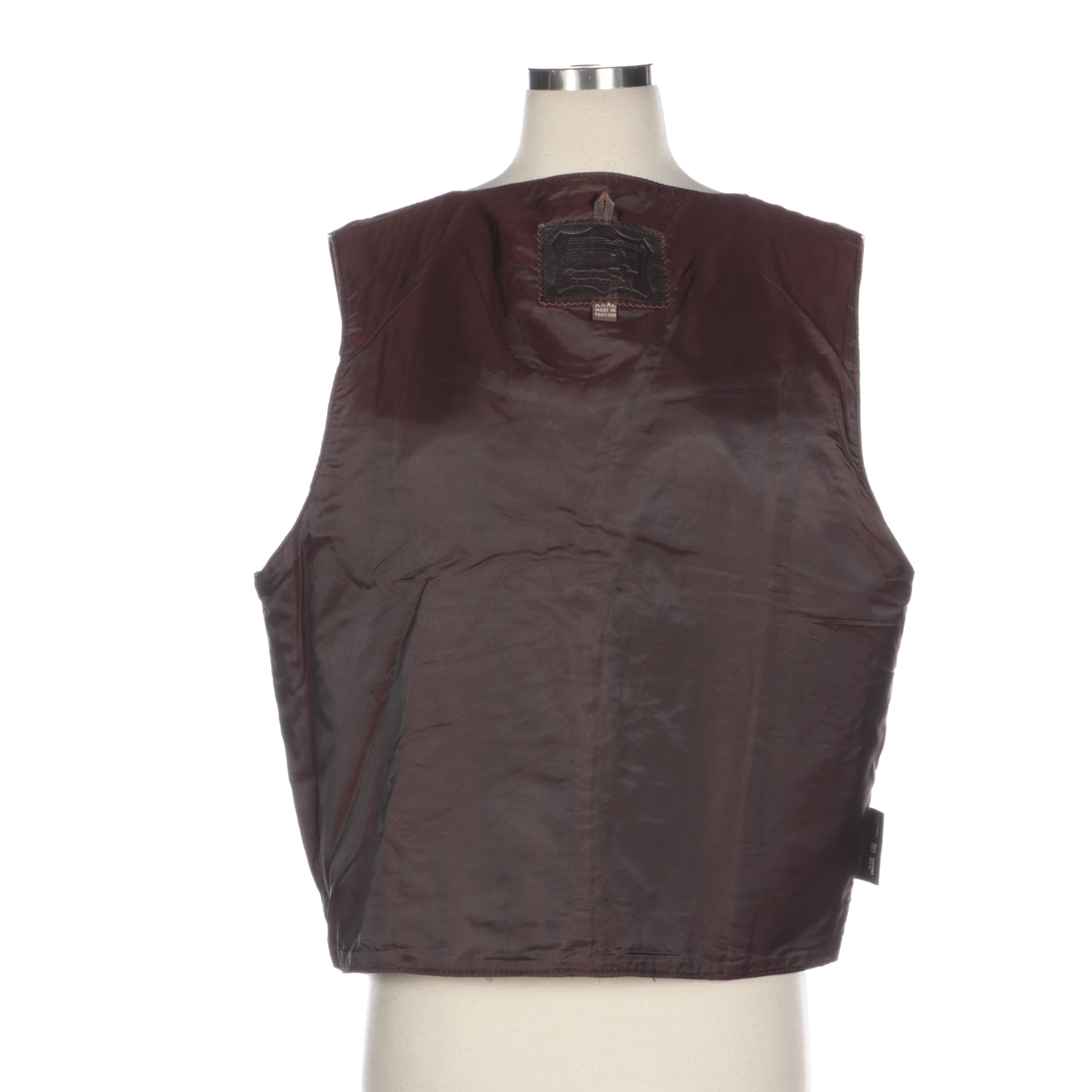 Western-Style Dark Brown Leather Vest