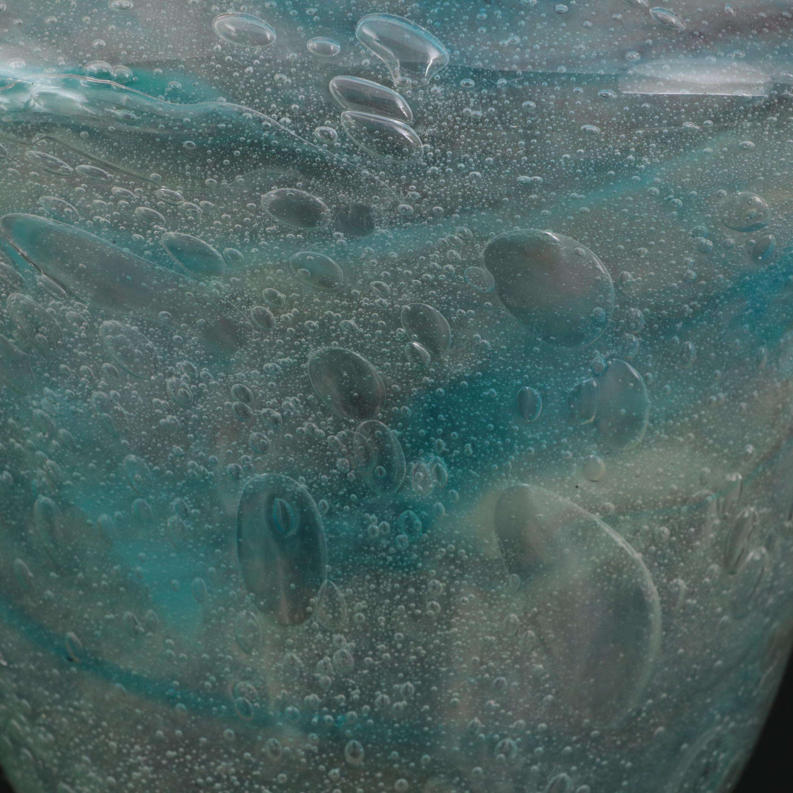 Charles Schneider "Ecaille" Blue Green with Internal Bubbles Glass Vase, 1920s