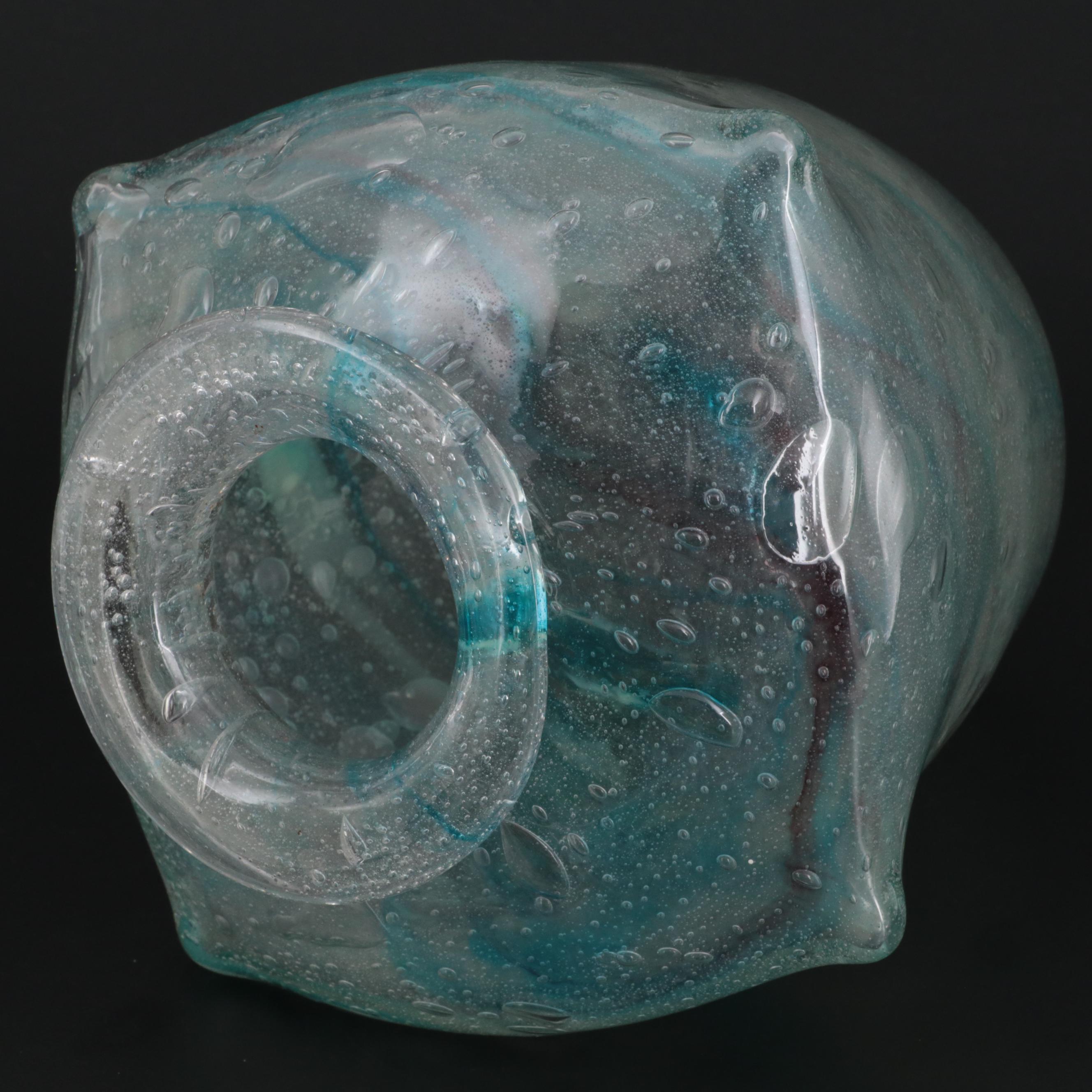 Charles Schneider "Ecaille" Blue Green with Internal Bubbles Glass Vase, 1920s