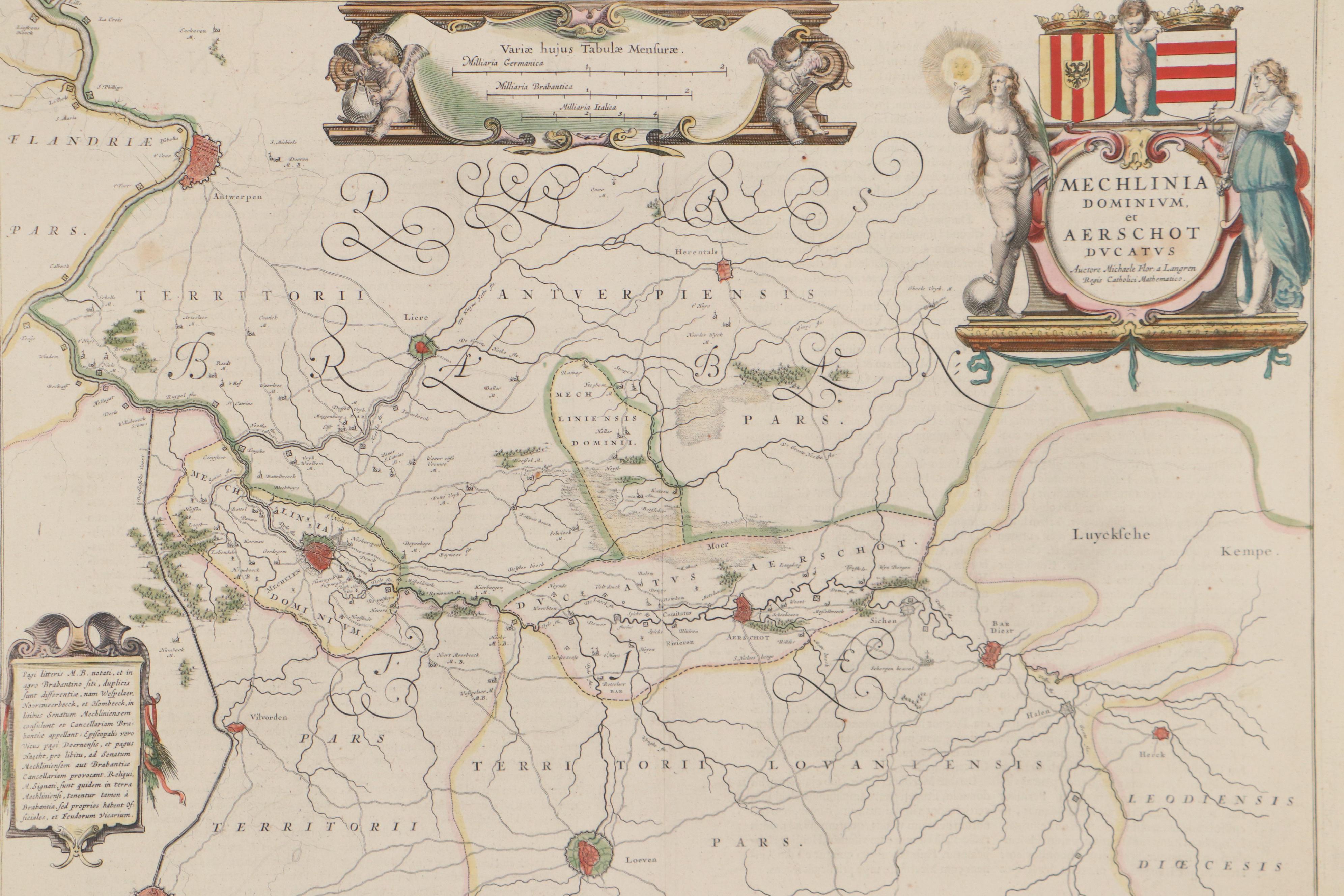 Willem Janszoon Blaeu Hand-Colored Engraving Map of Belgium, Late 17th Century