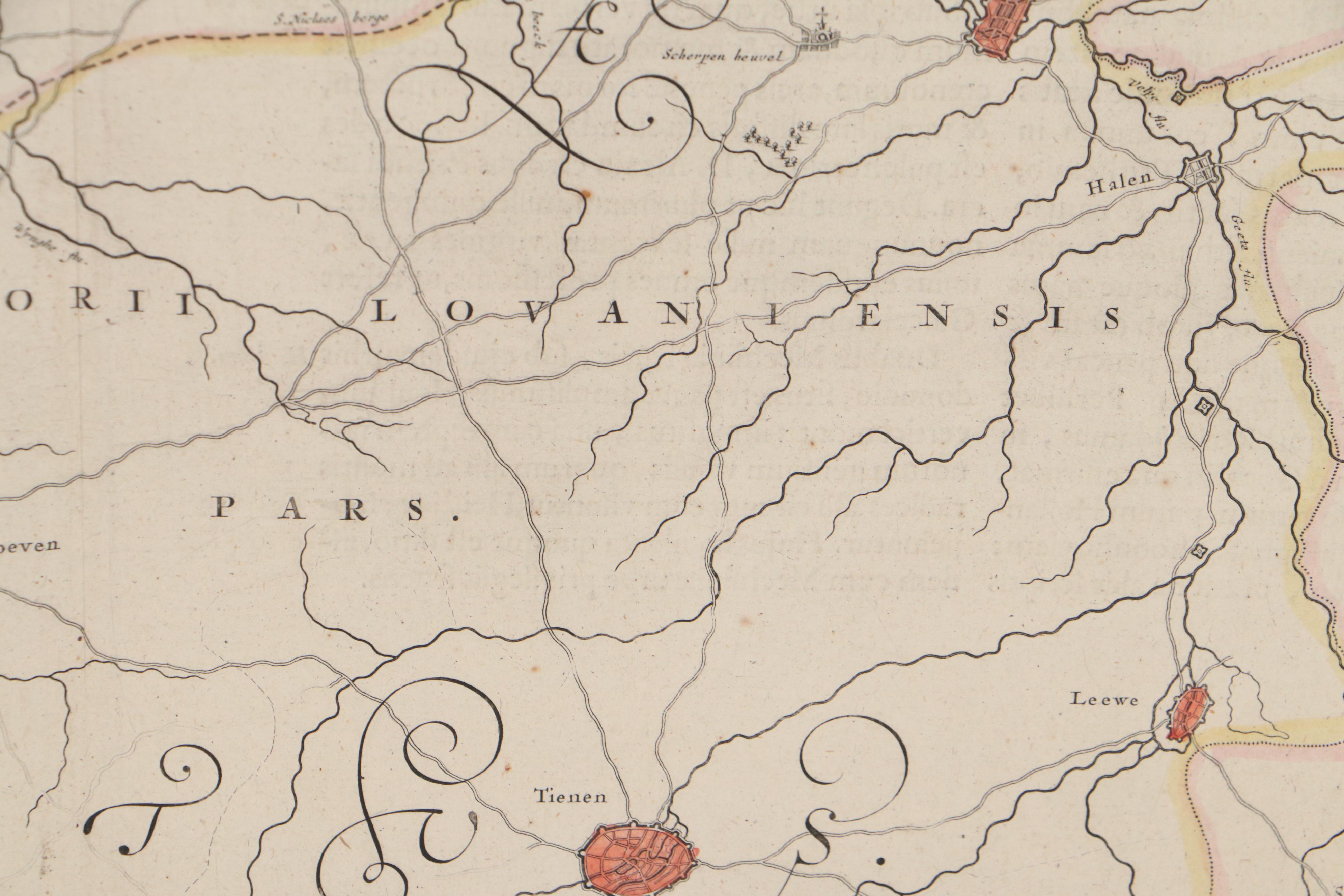Willem Janszoon Blaeu Hand-Colored Engraving Map of Belgium, Late 17th Century