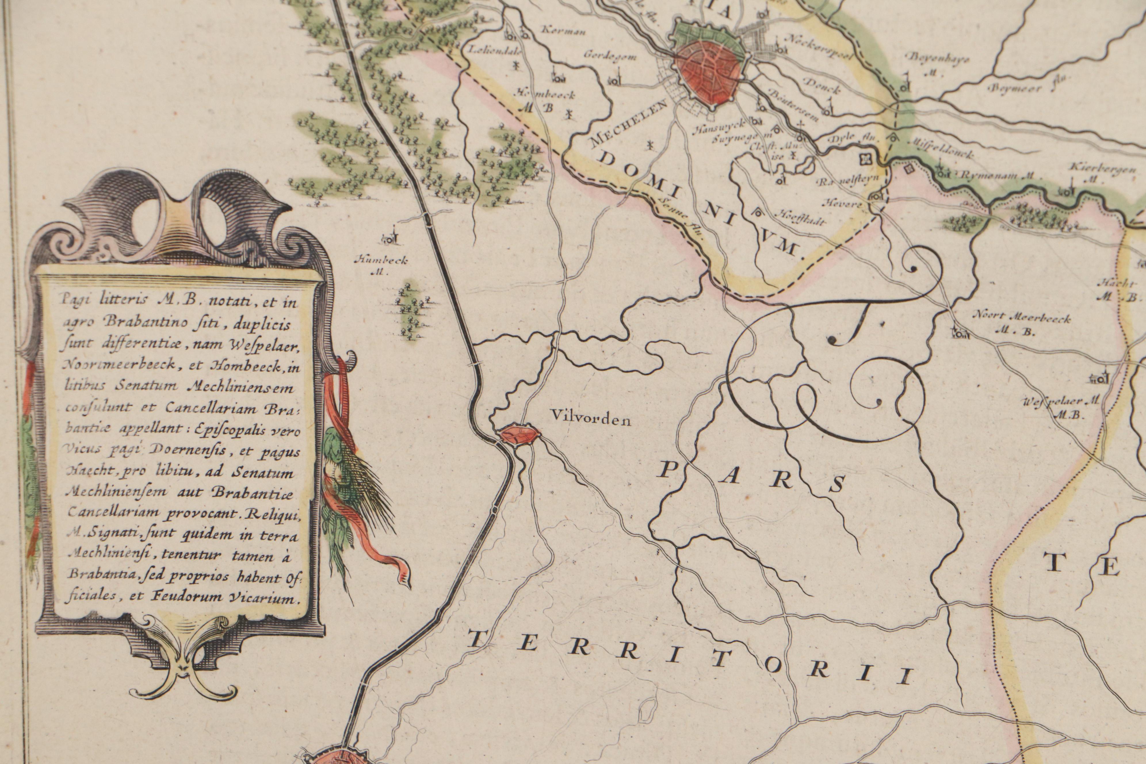 Willem Janszoon Blaeu Hand-Colored Engraving Map of Belgium, Late 17th Century