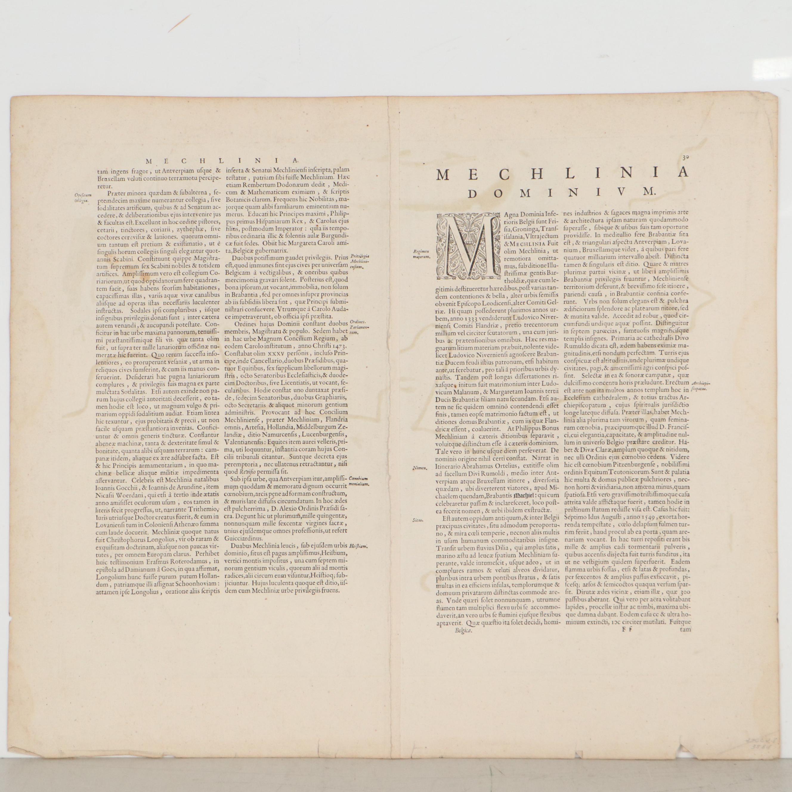 Willem Janszoon Blaeu Hand-Colored Engraving Map of Belgium, Late 17th Century