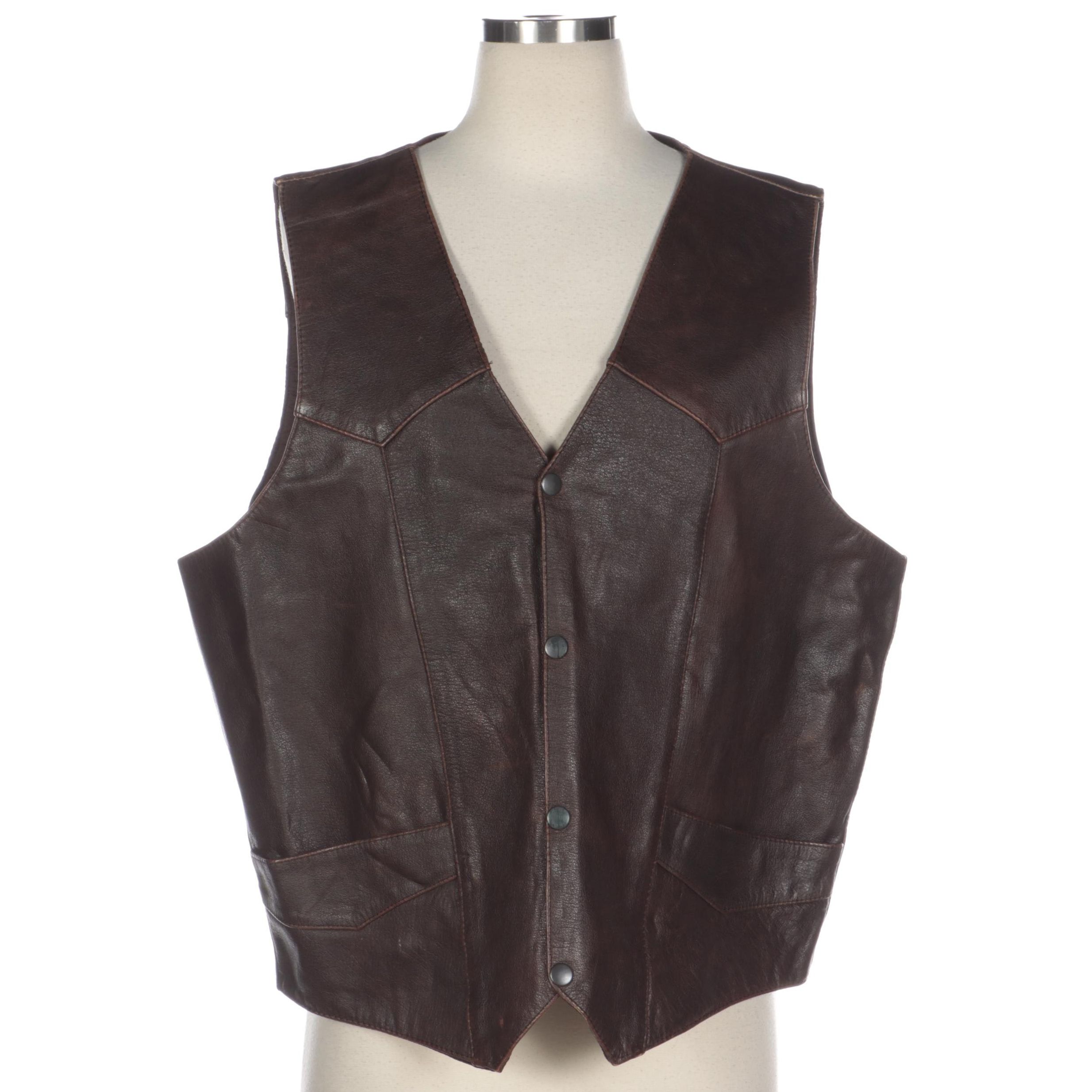 Western-Style Dark Brown Leather Vest