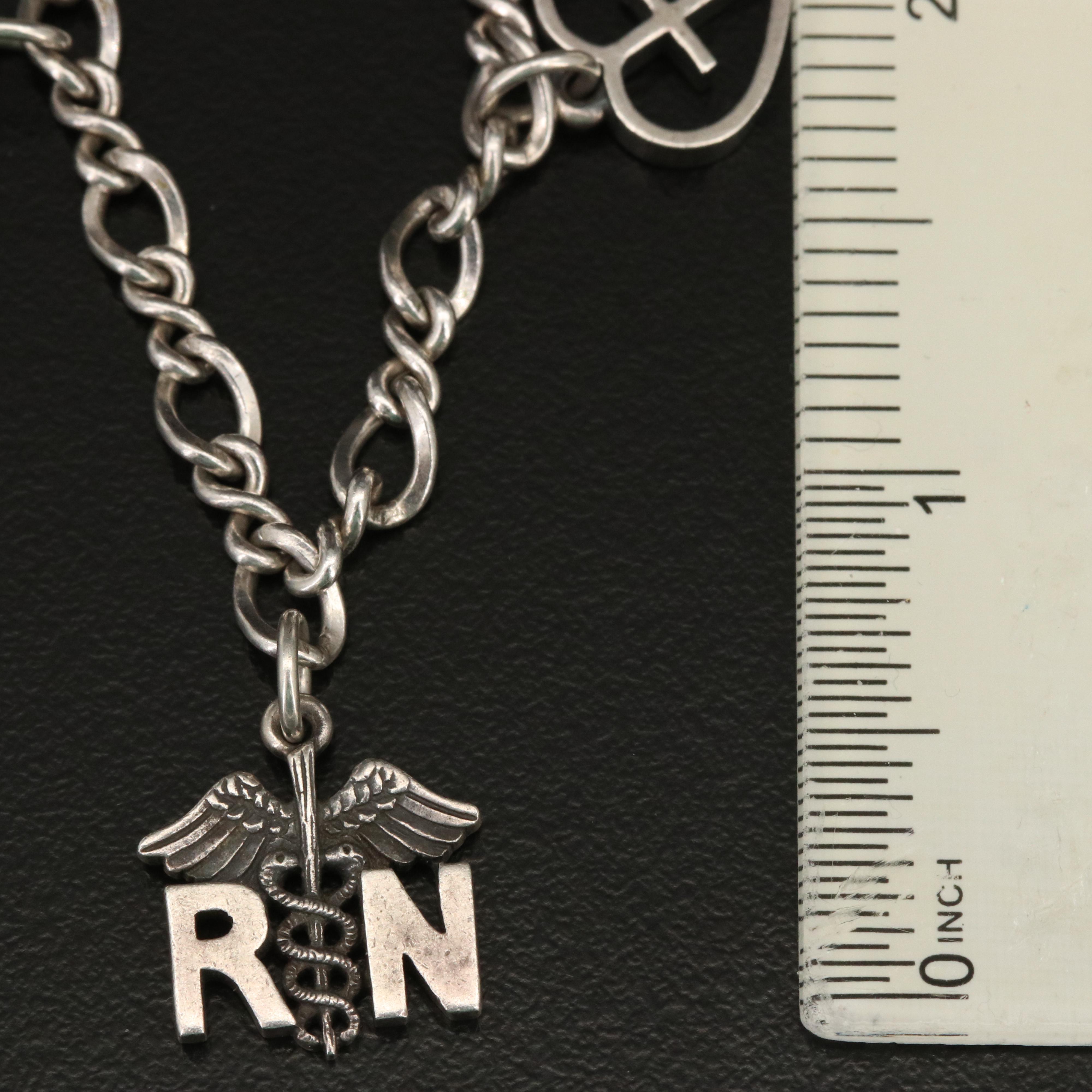 James Avery Sterling Charm Bracelet with Religious and Military Charms