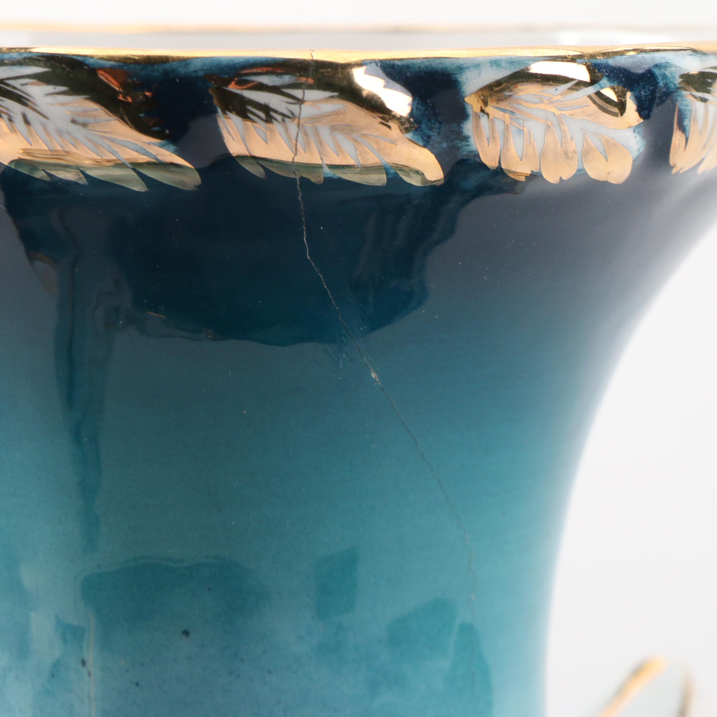 Baroque Style Portuguese Hand-Painted Porcelain Vase, Early to Mid 20th Century