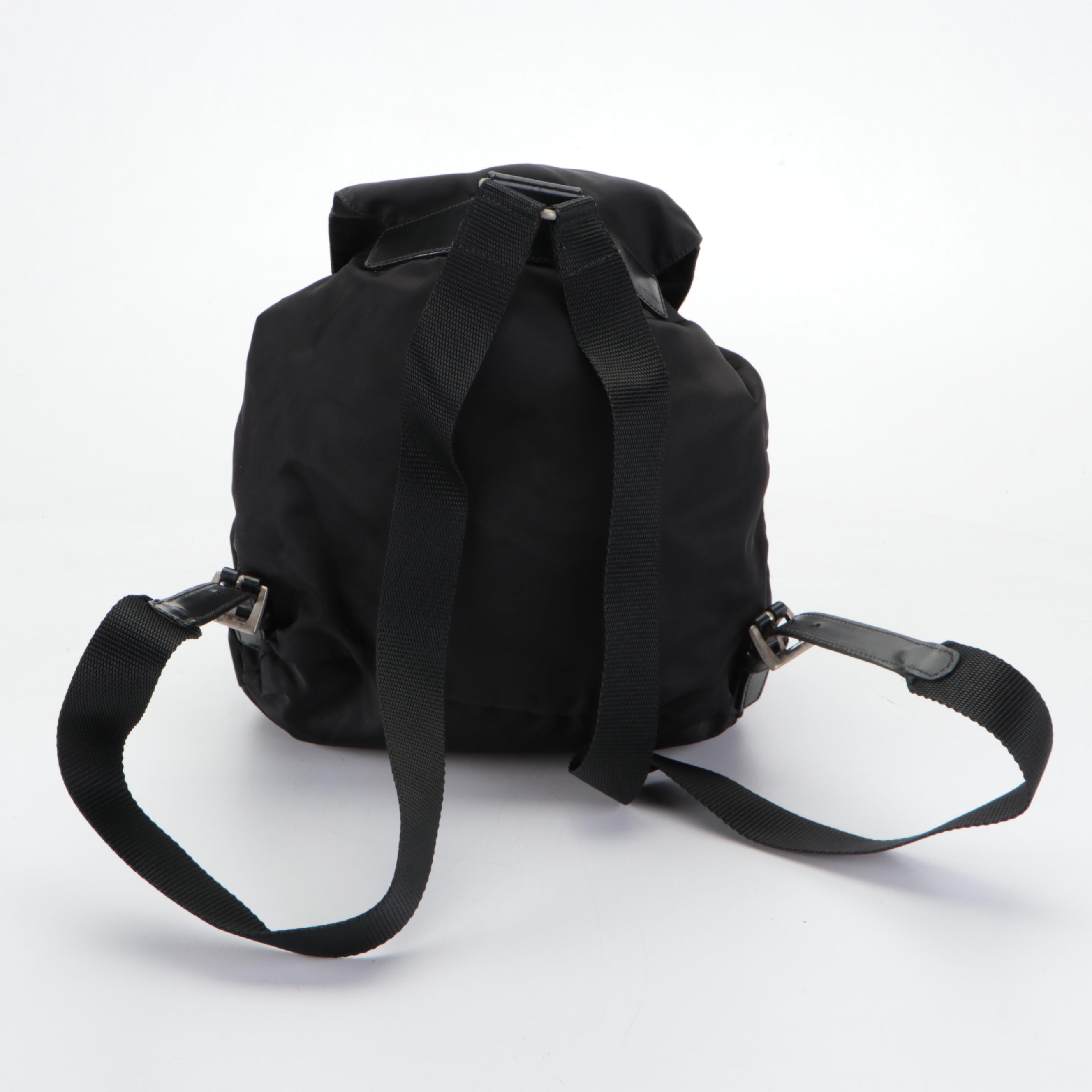 Prada Small Rucksack Backpack in Black Tessuto Nylon and Smooth Leather Trim