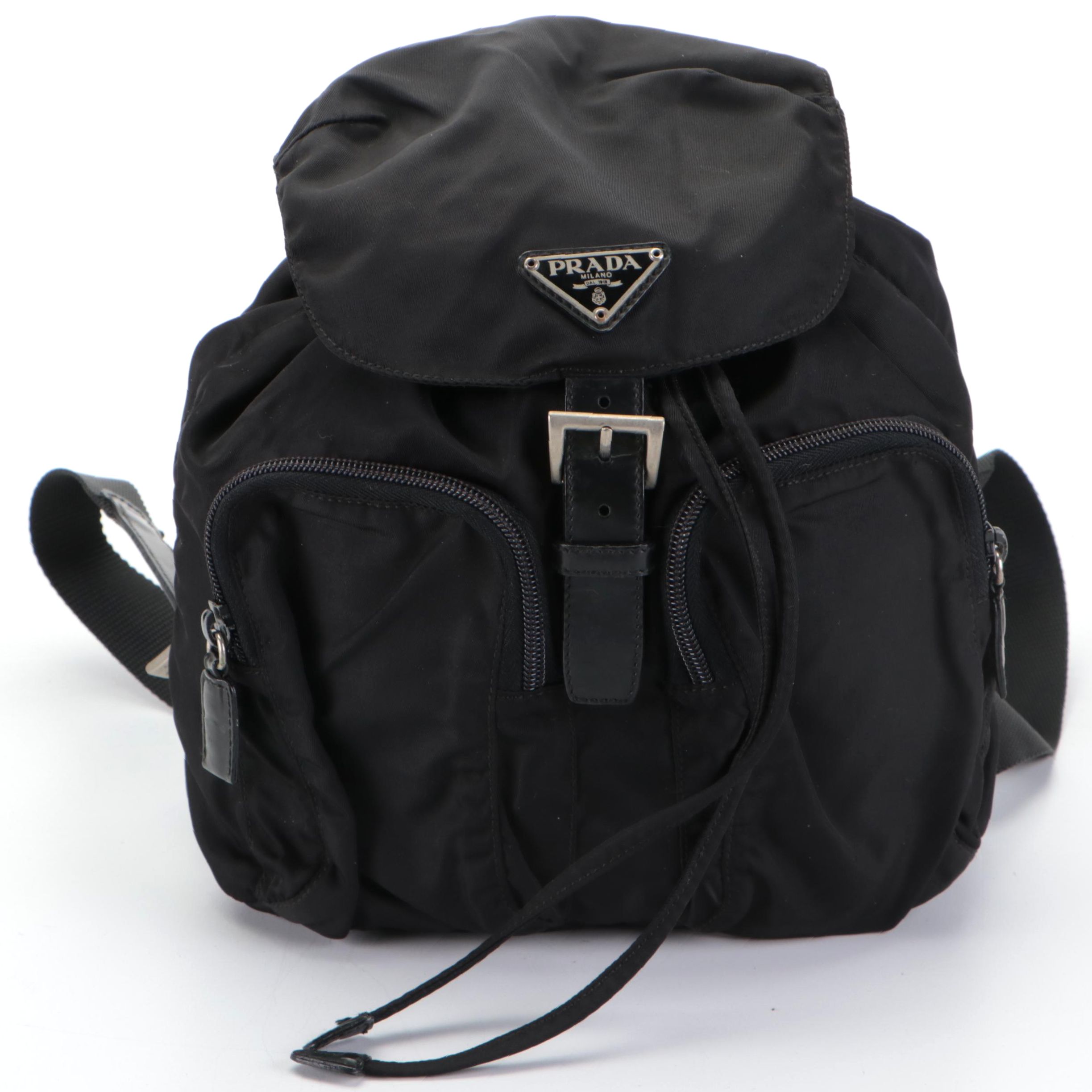 Prada Small Rucksack Backpack in Black Tessuto Nylon and Smooth Leather Trim