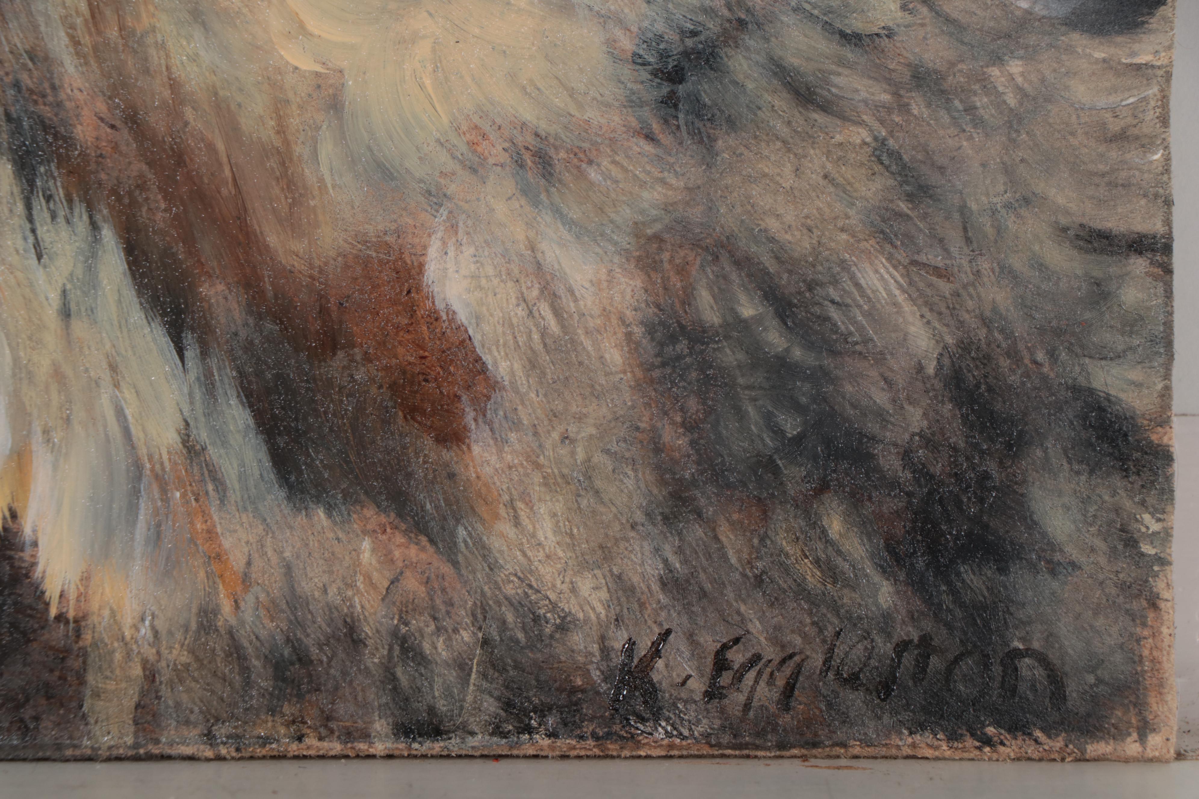 K. Eggleston Oil Painting of Wolf, 21st Century