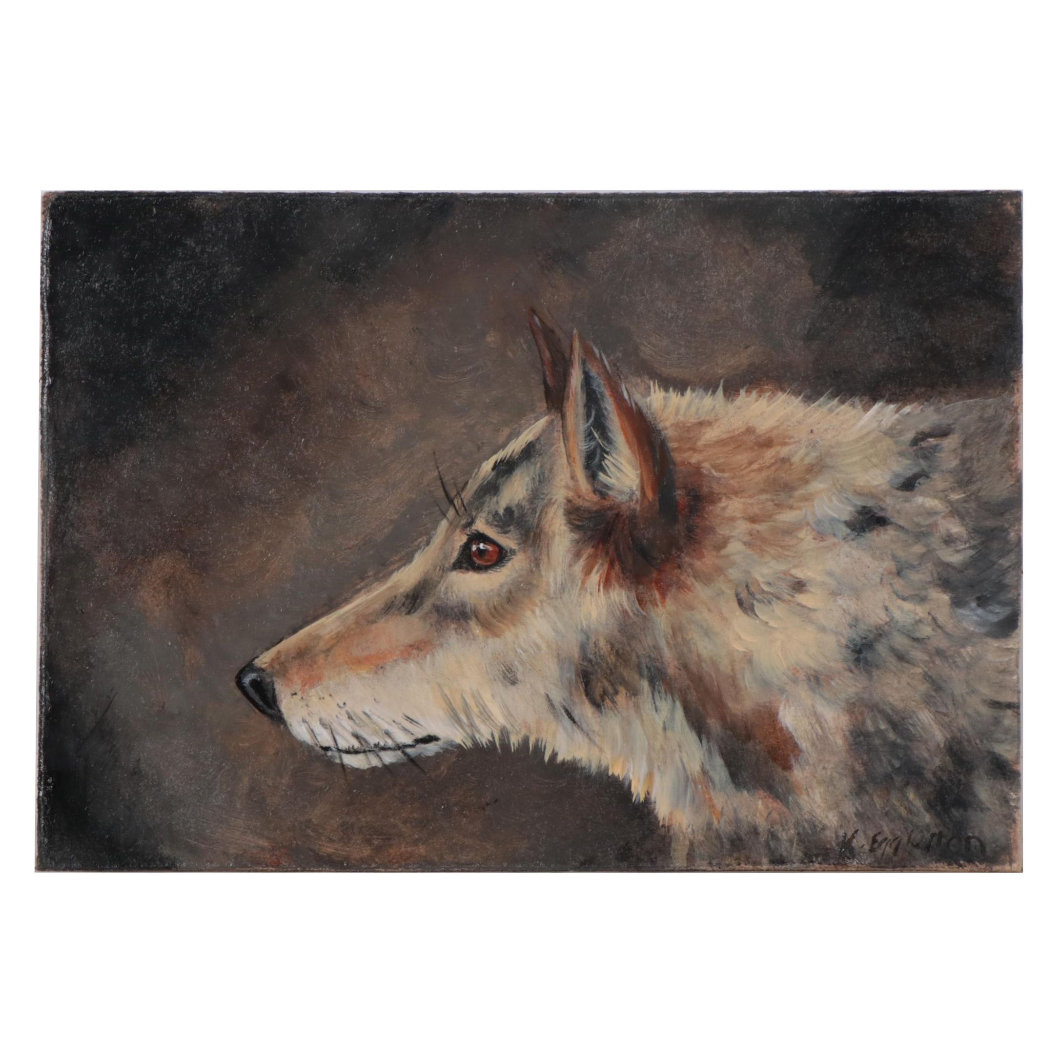 K. Eggleston Oil Painting of Wolf, 21st Century