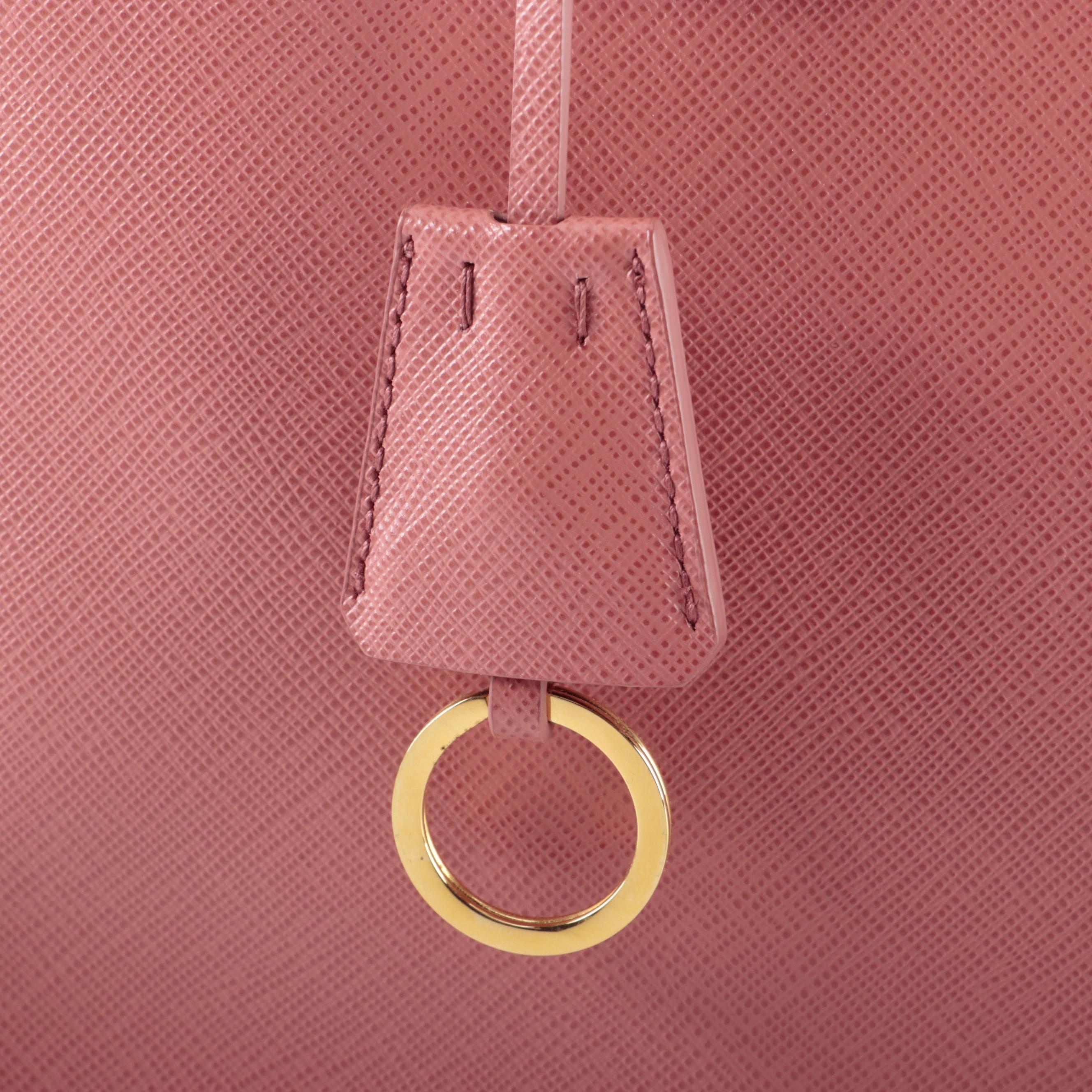 Prada Medium Gardener's Tote in Pink Saffiano Leather with Detachable Strap