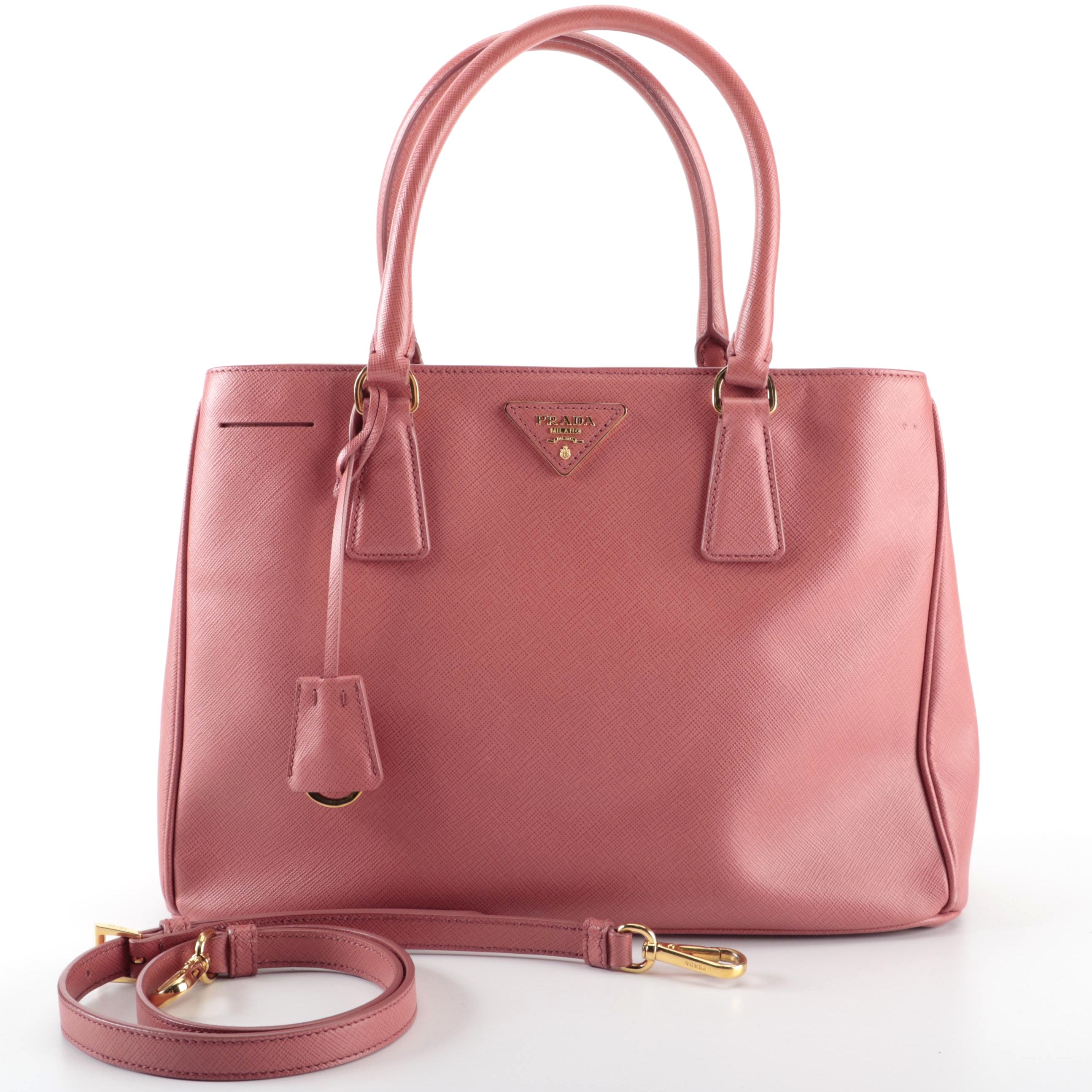 Prada Medium Gardener's Tote in Pink Saffiano Leather with Detachable Strap