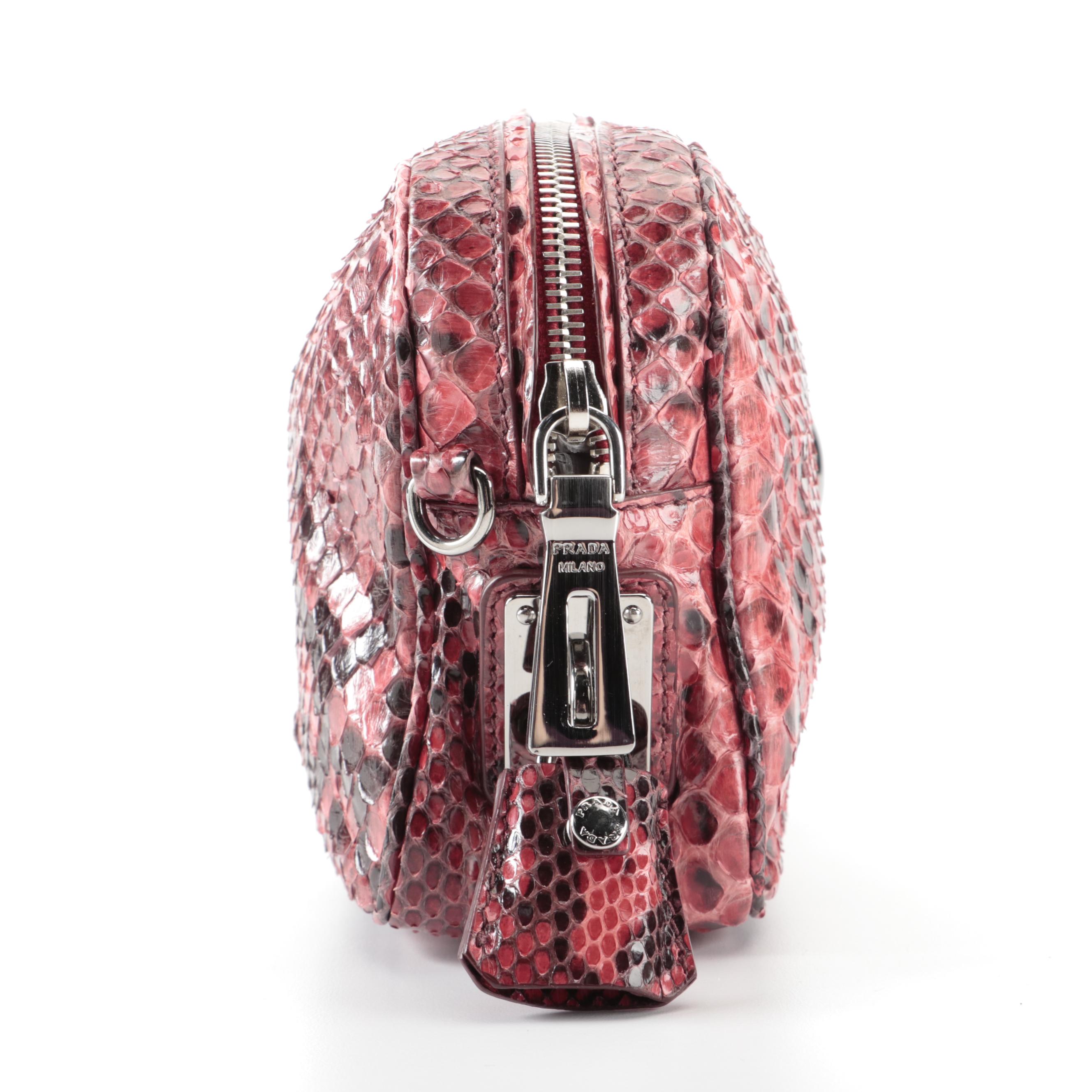 Prada Small Python Skin Lucidio Crossbody Camera Bag with Detachable Strap
