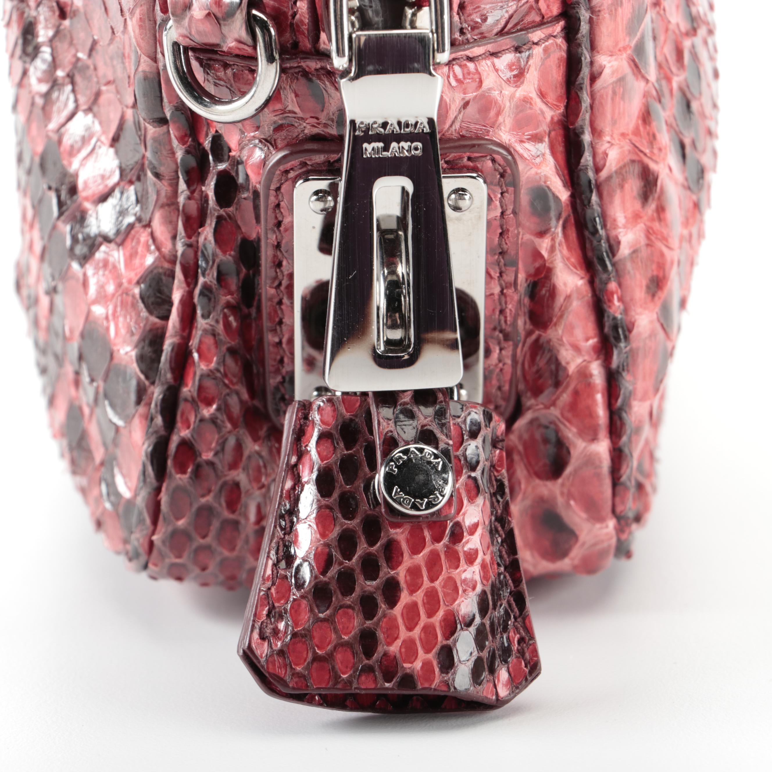 Prada Small Python Skin Lucidio Crossbody Camera Bag with Detachable Strap