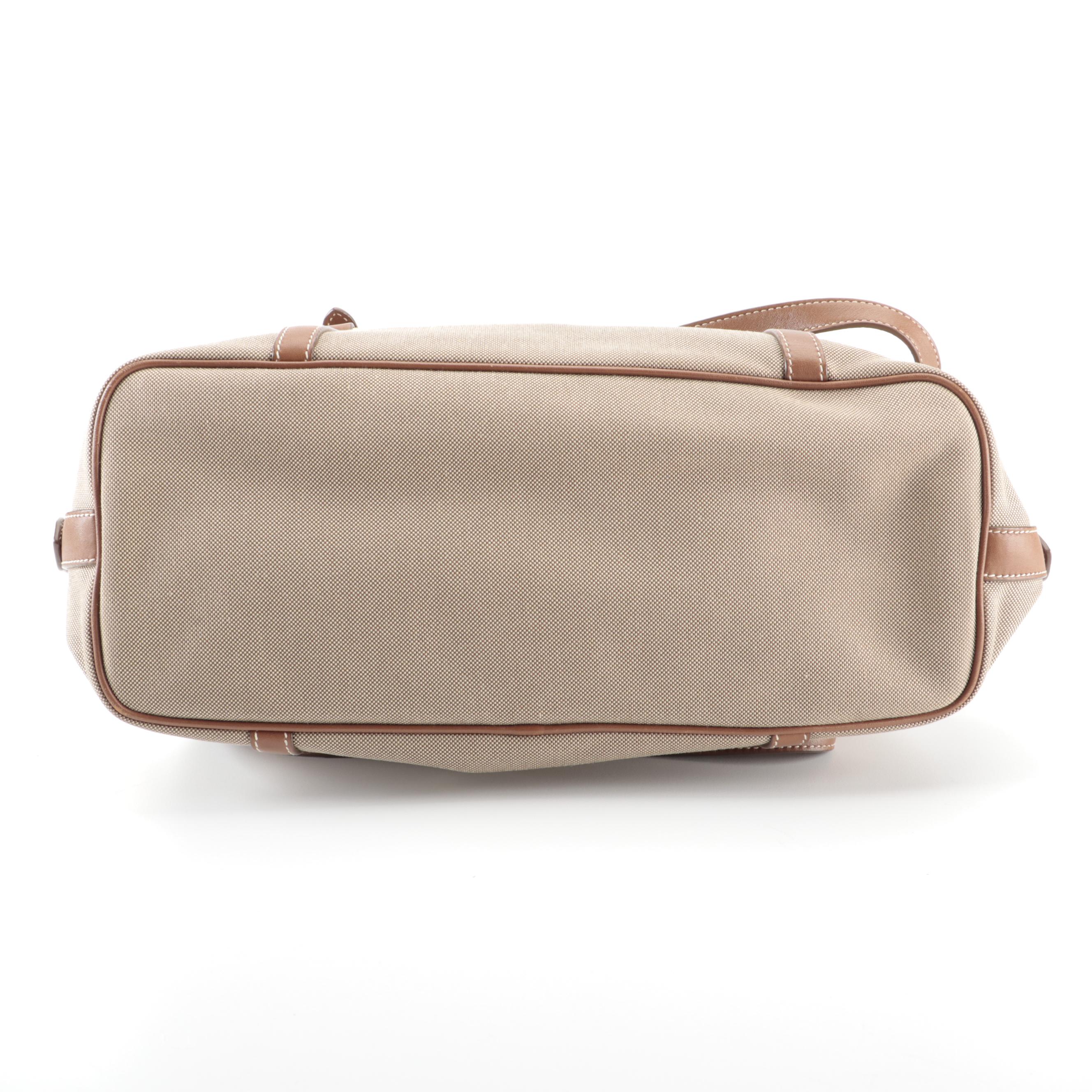 Prada Medium Bauletto Shoulder Bag in Logo Canvas with Brown Leather Trim