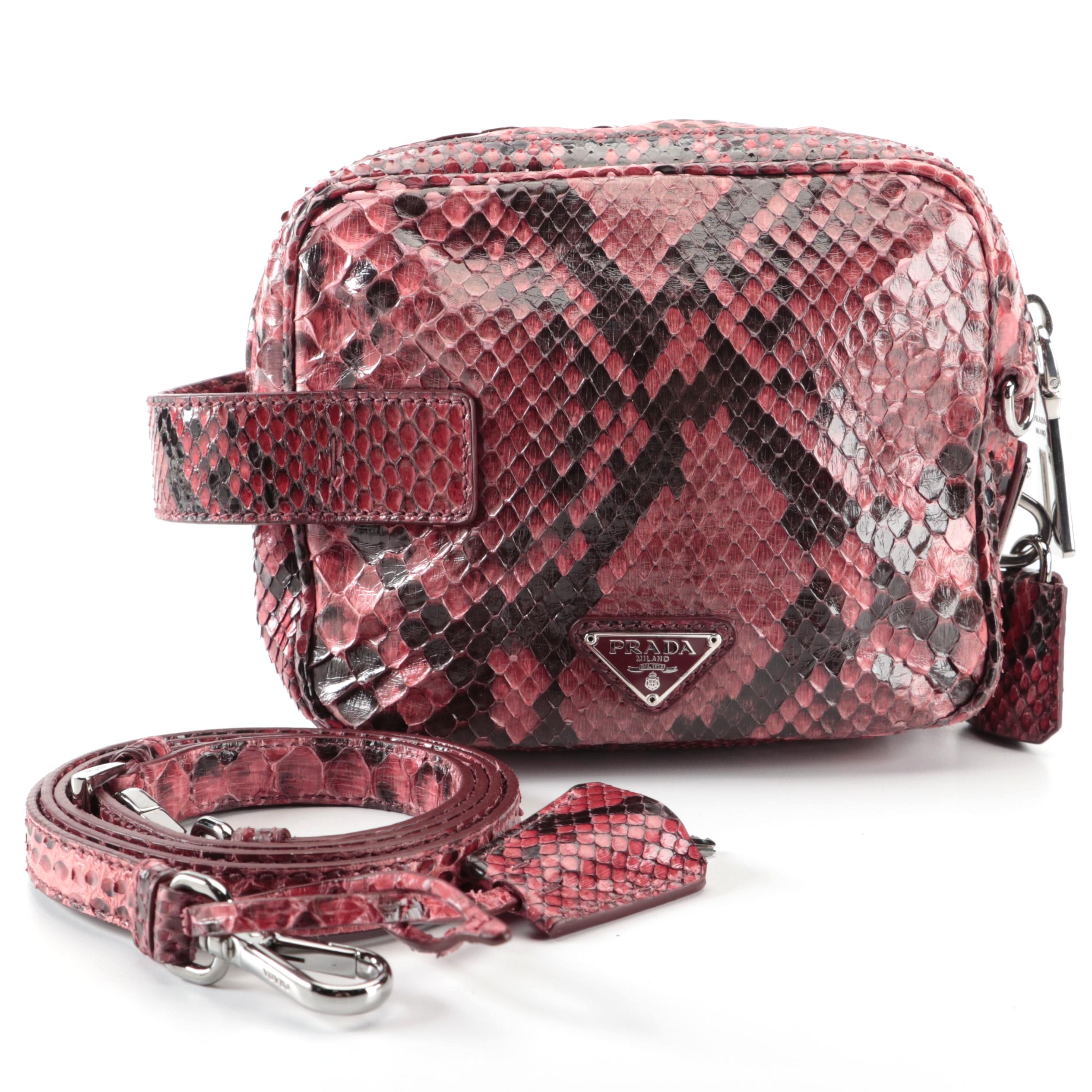 Prada Small Python Skin Lucidio Crossbody Camera Bag with Detachable Strap