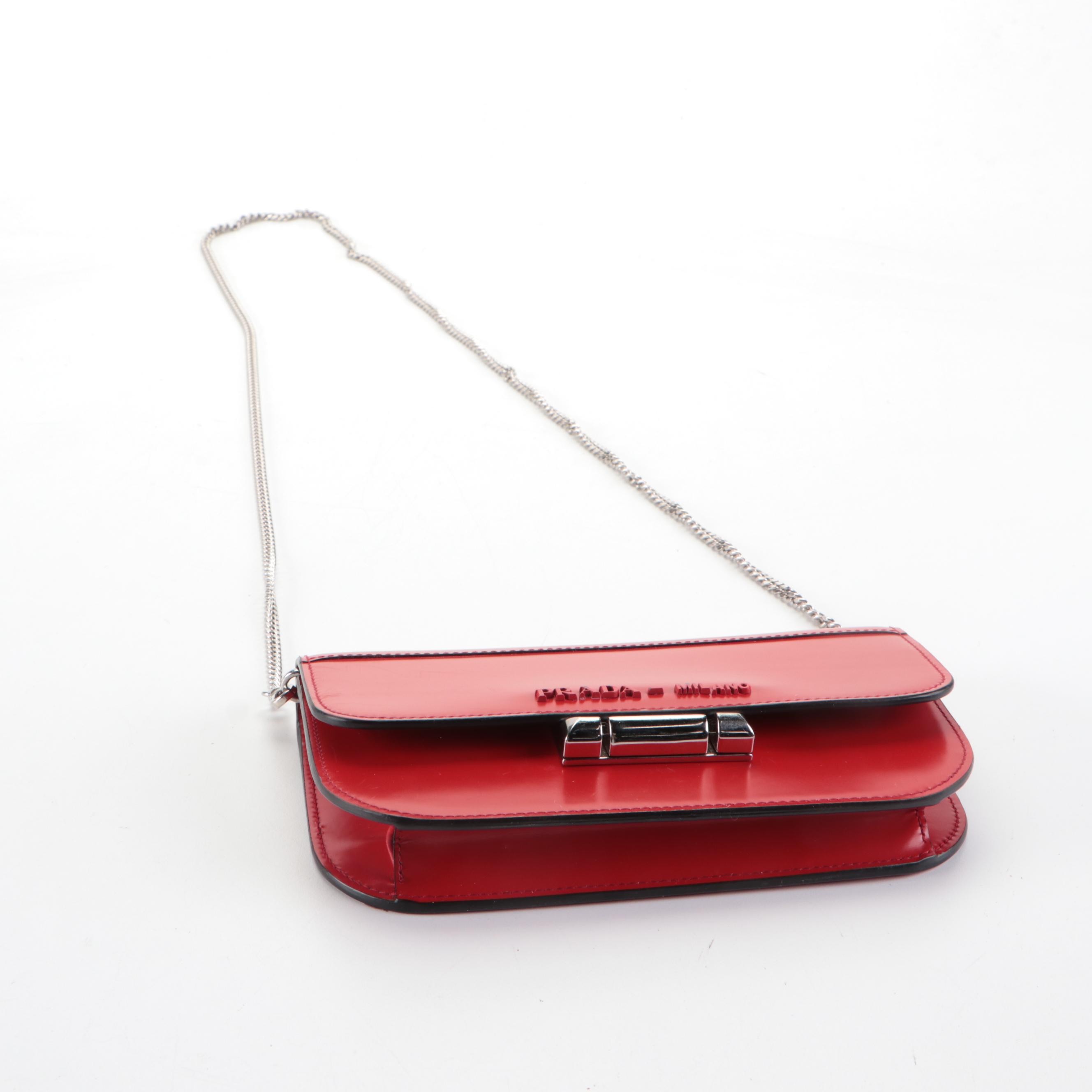 Prada Sybille Mini Crossbody Bag in Red Spazzolato Polished Calfskin