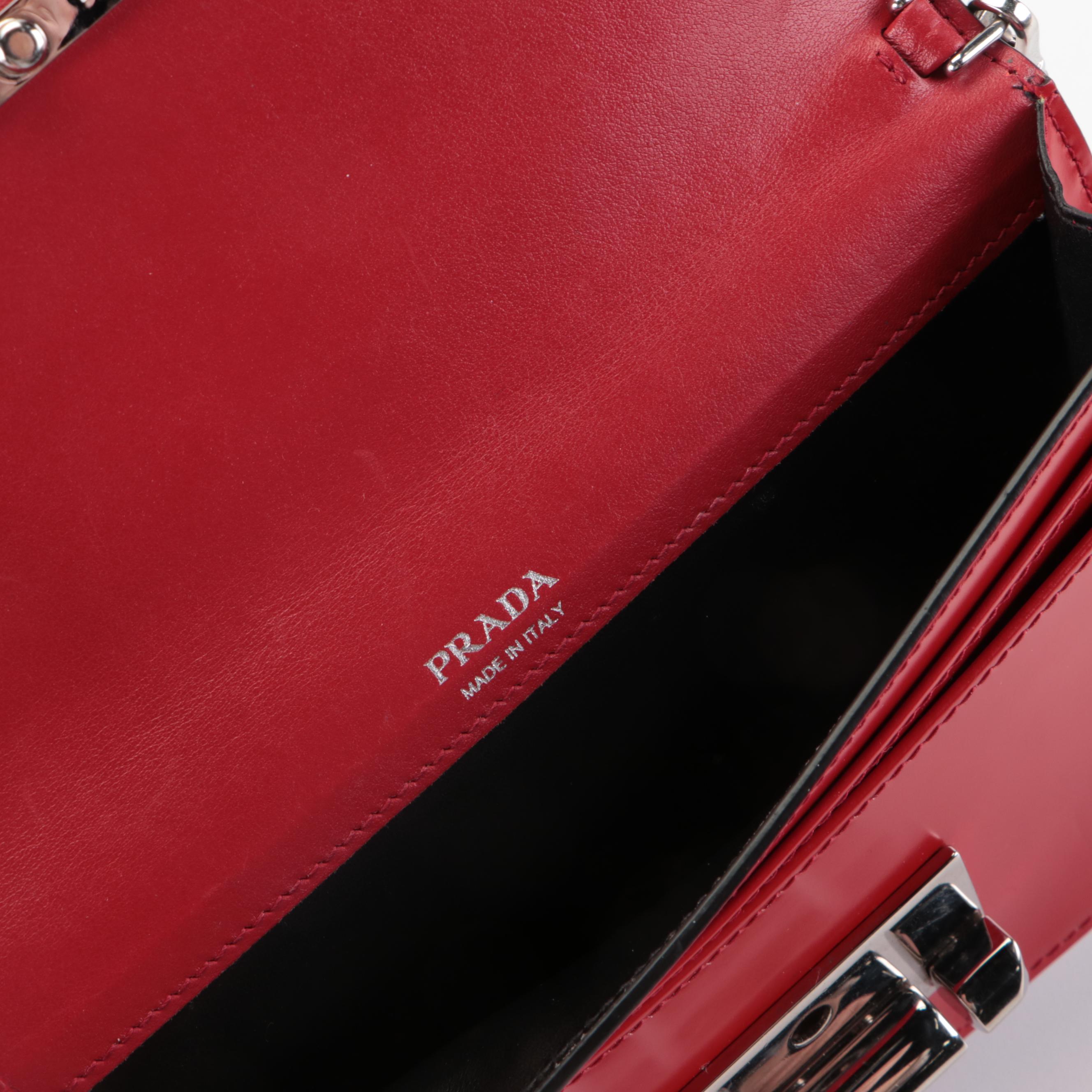 Prada Sybille Mini Crossbody Bag in Red Spazzolato Polished Calfskin