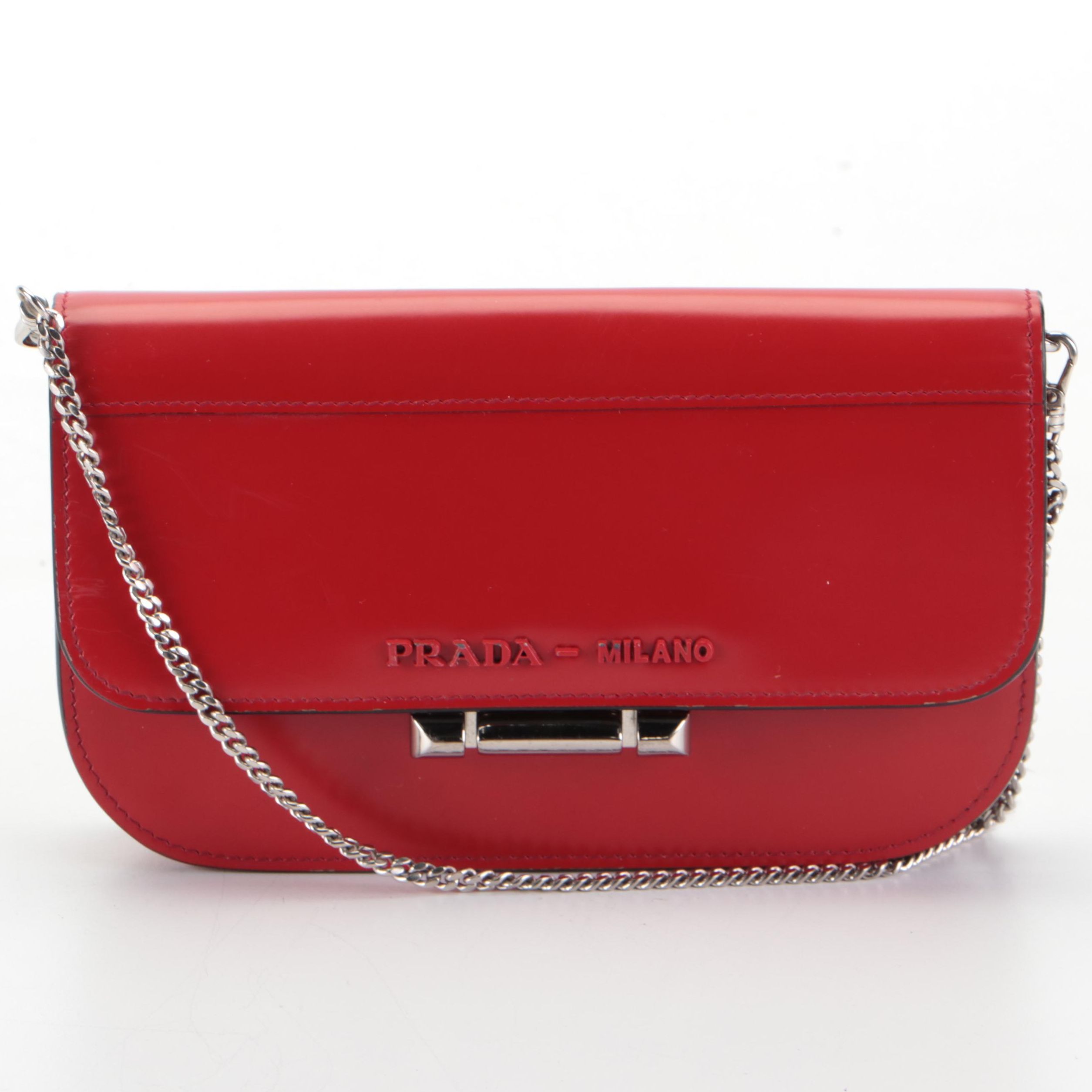 Prada Sybille Mini Crossbody Bag in Red Spazzolato Polished Calfskin