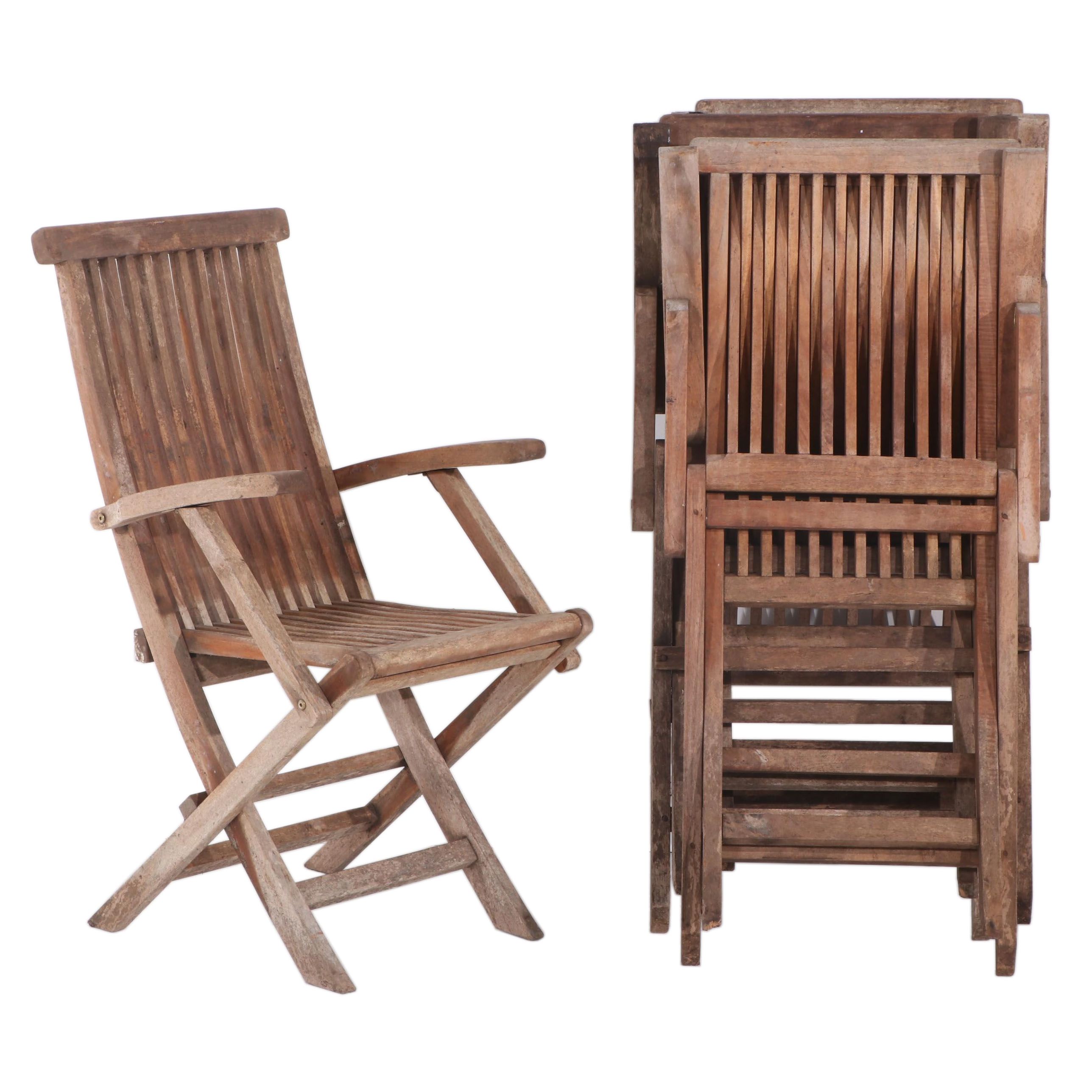 Four Hudson Hill Teak Patio Folding Armchairs