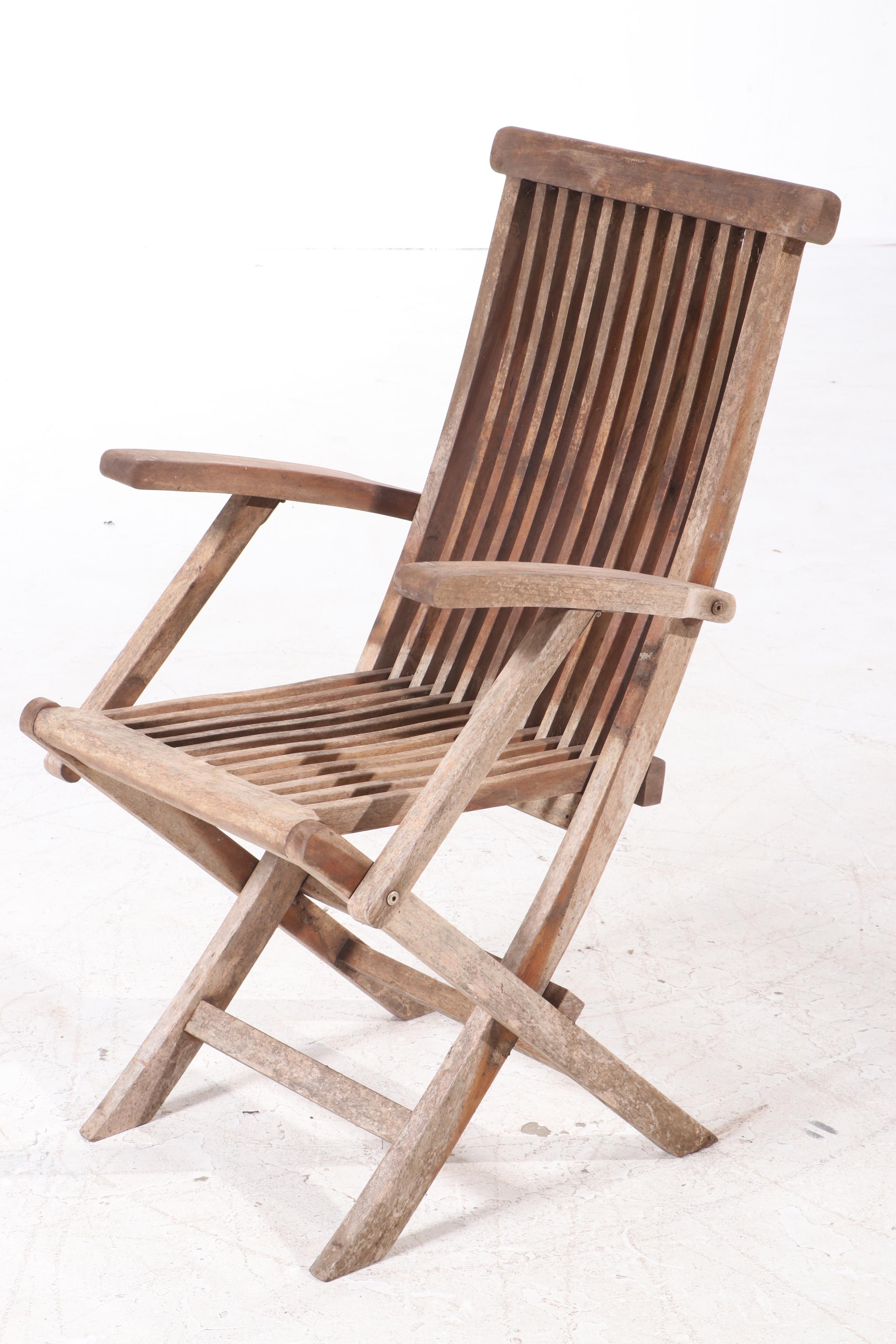 Four Hudson Hill Teak Patio Folding Armchairs