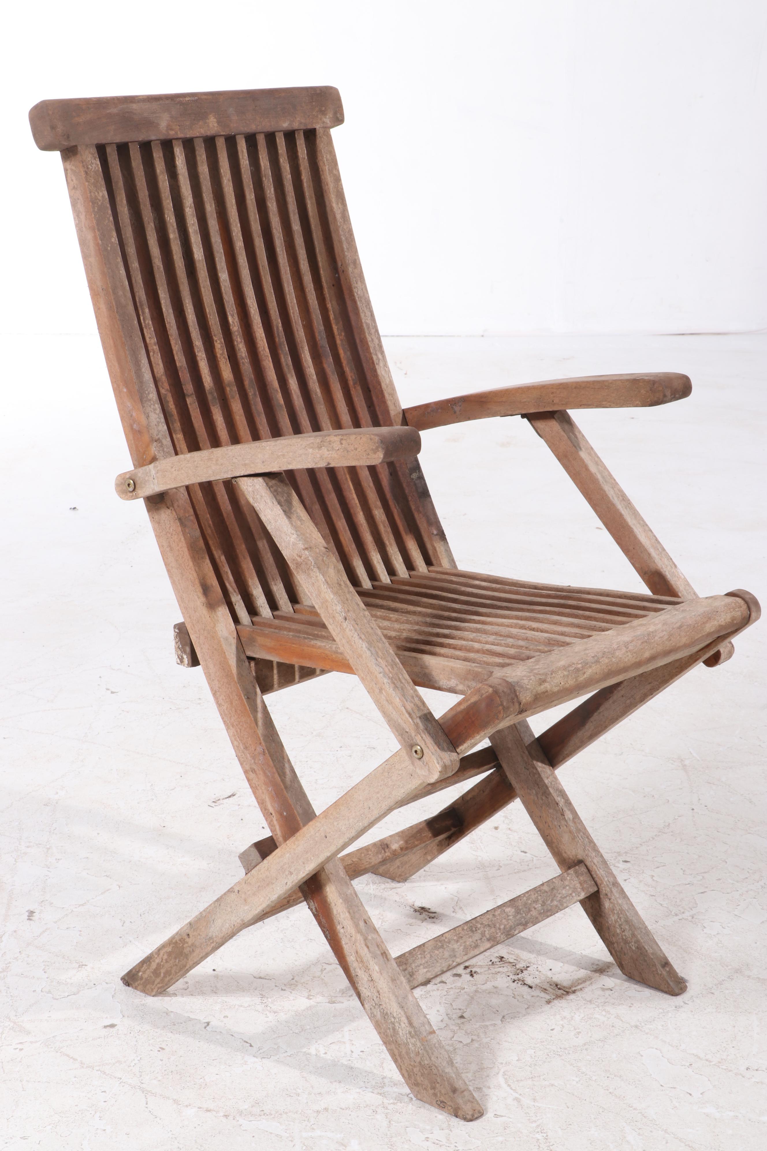 Four Hudson Hill Teak Patio Folding Armchairs