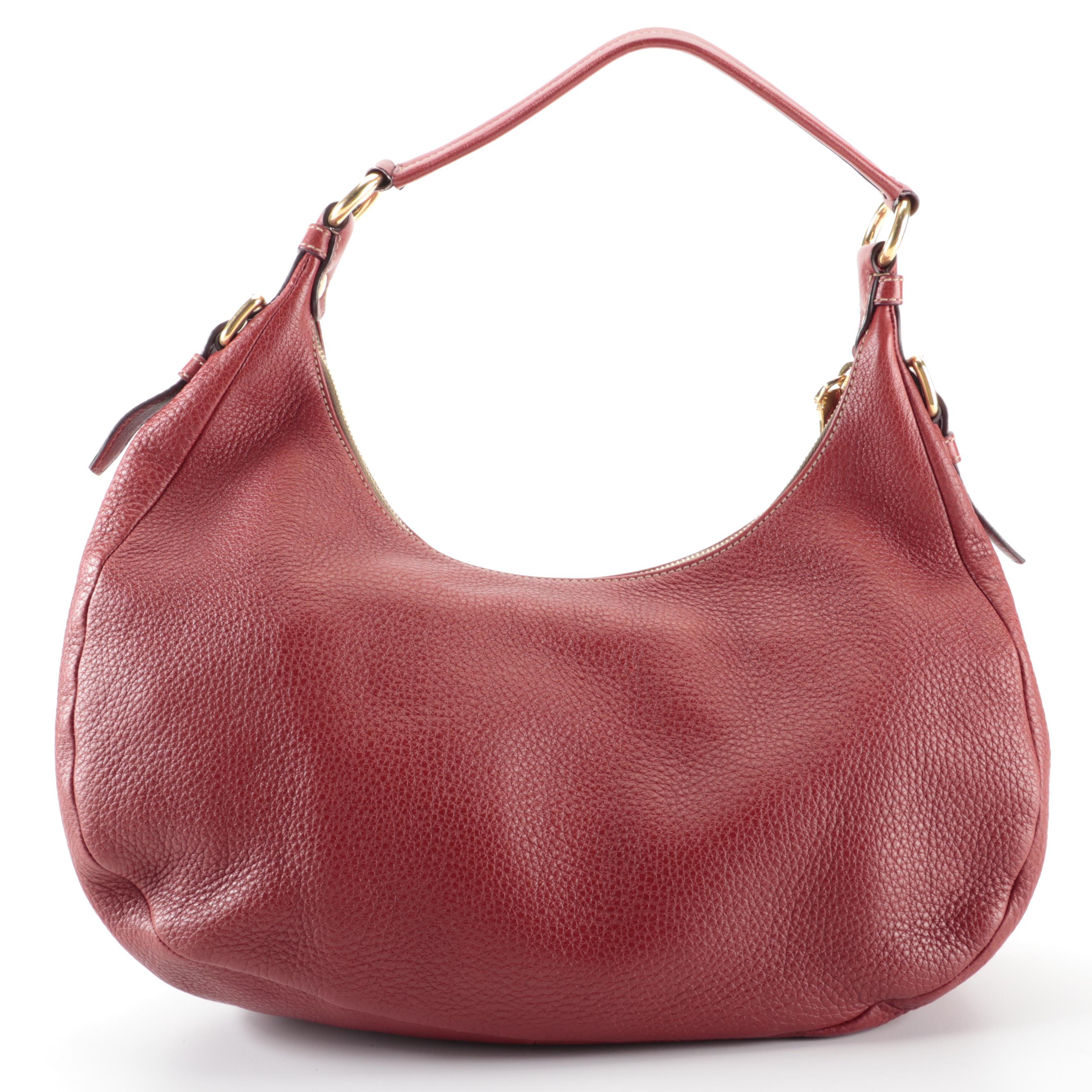 Prada Zip Top Hobo Bag in Red Vitello Daino Leather