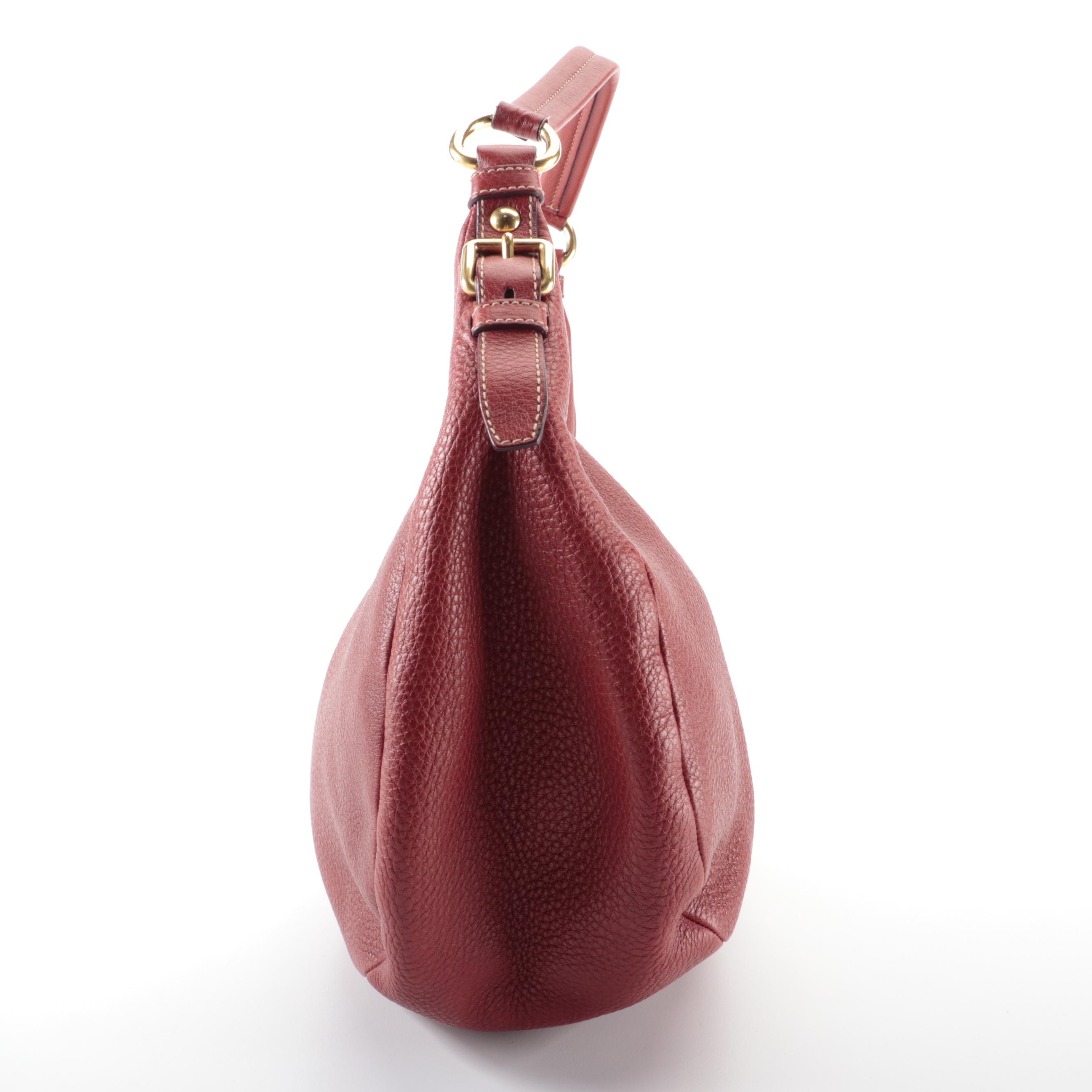 Prada Zip Top Hobo Bag in Red Vitello Daino Leather