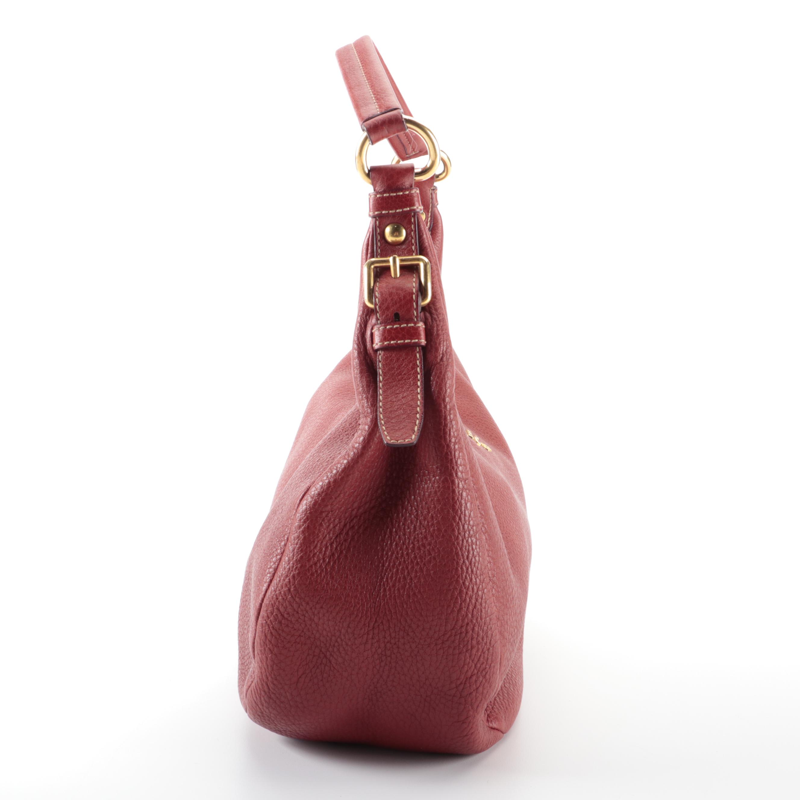 Prada Zip Top Hobo Bag in Red Vitello Daino Leather