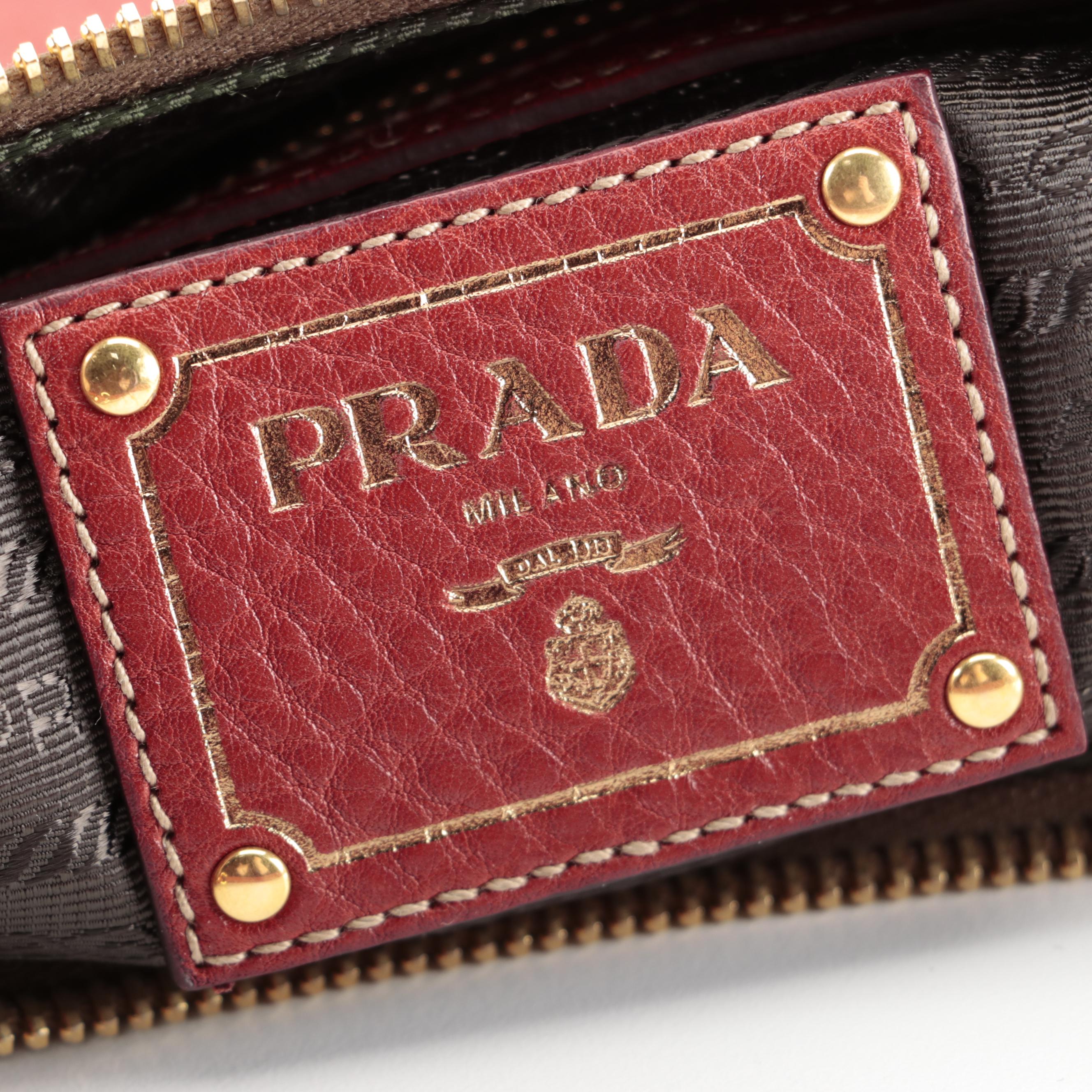 Prada Zip Top Hobo Bag in Red Vitello Daino Leather