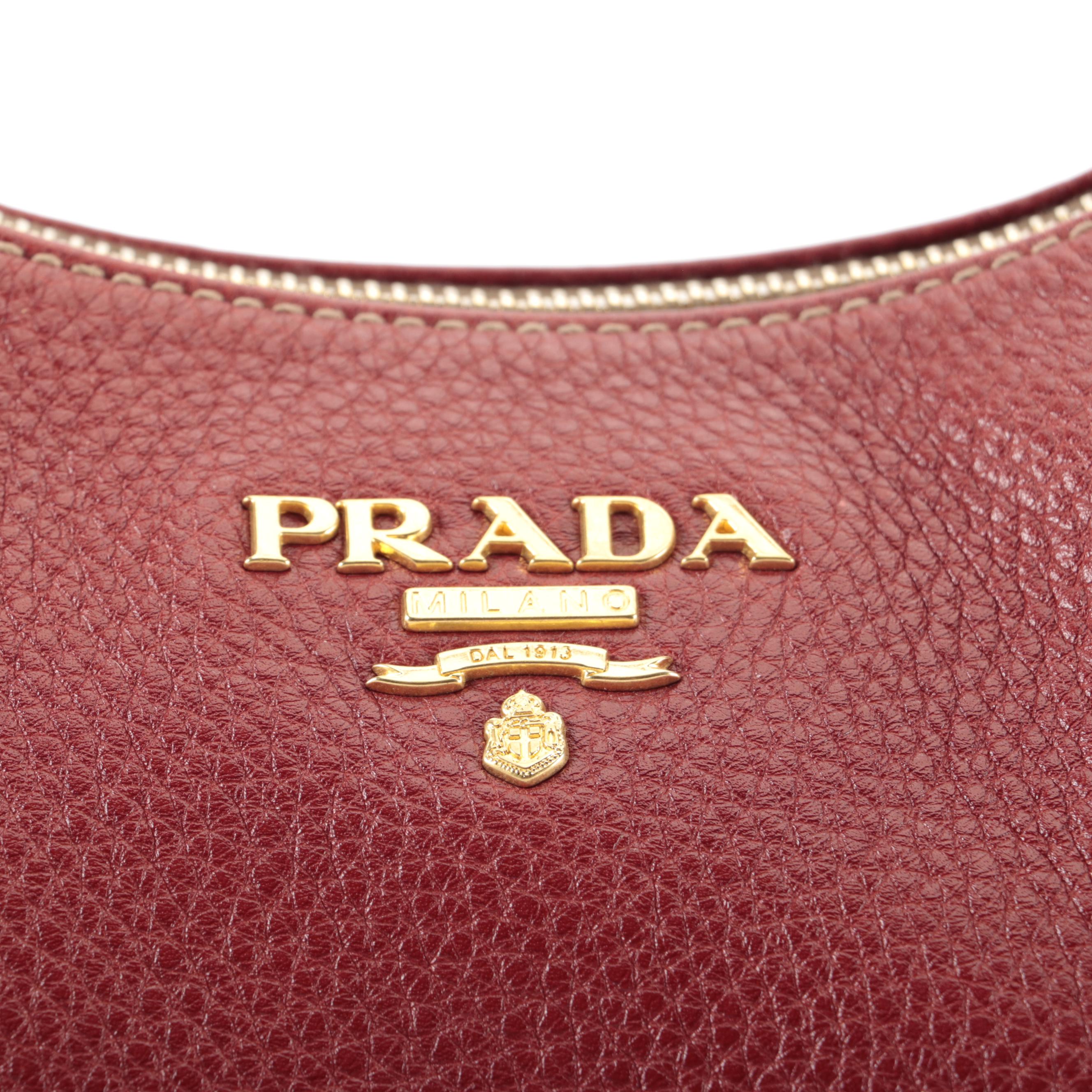 Prada Zip Top Hobo Bag in Red Vitello Daino Leather