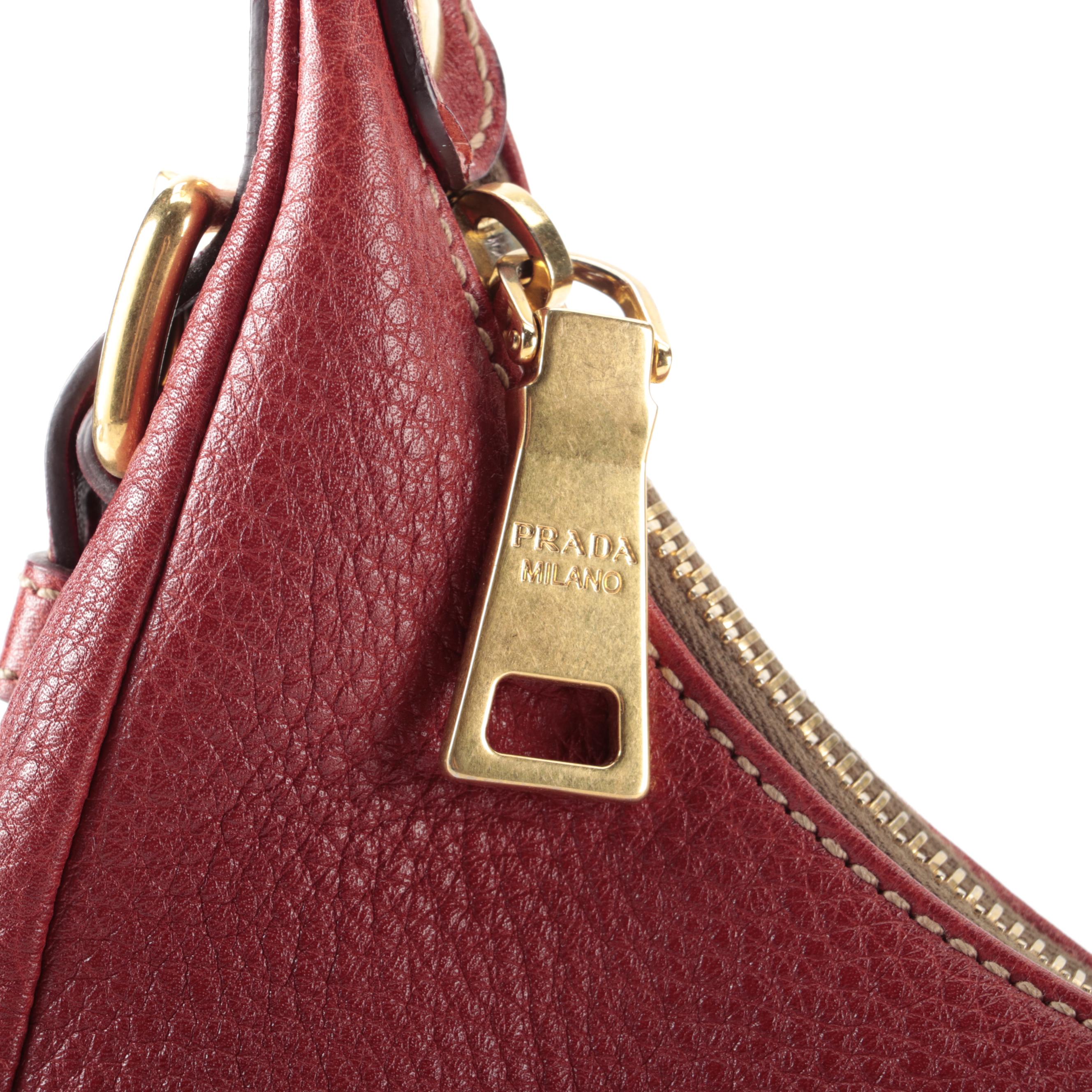 Prada Zip Top Hobo Bag in Red Vitello Daino Leather